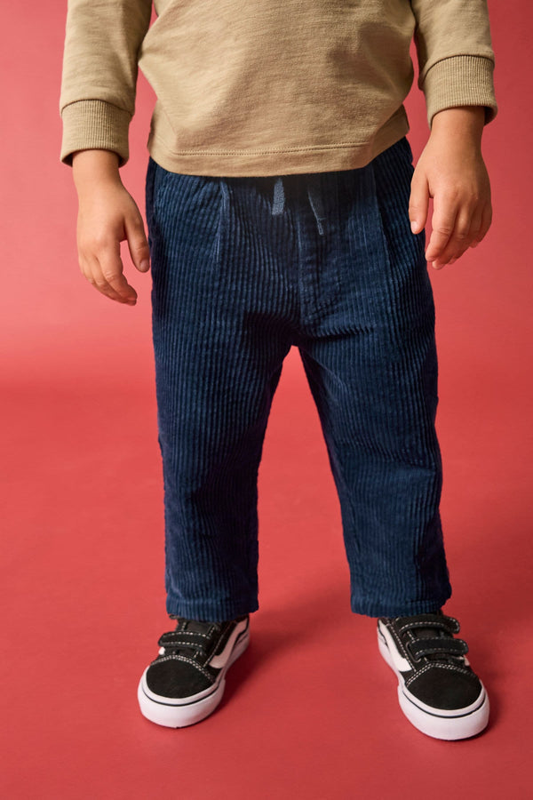 Navy Textured Corduroy 100% Cotton Pull On Trousers (3mths-7yrs)