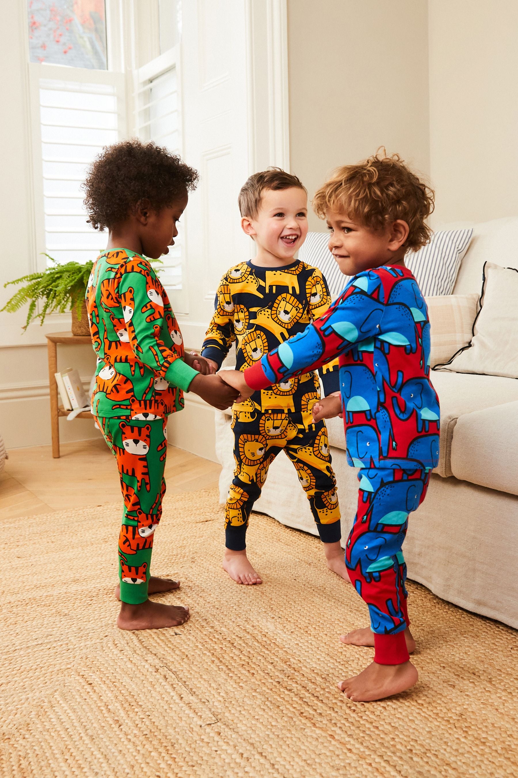 Multi Bright Animal Snuggle 100% Cotton Pyjamas 3 Pack (9mths-8yrs)