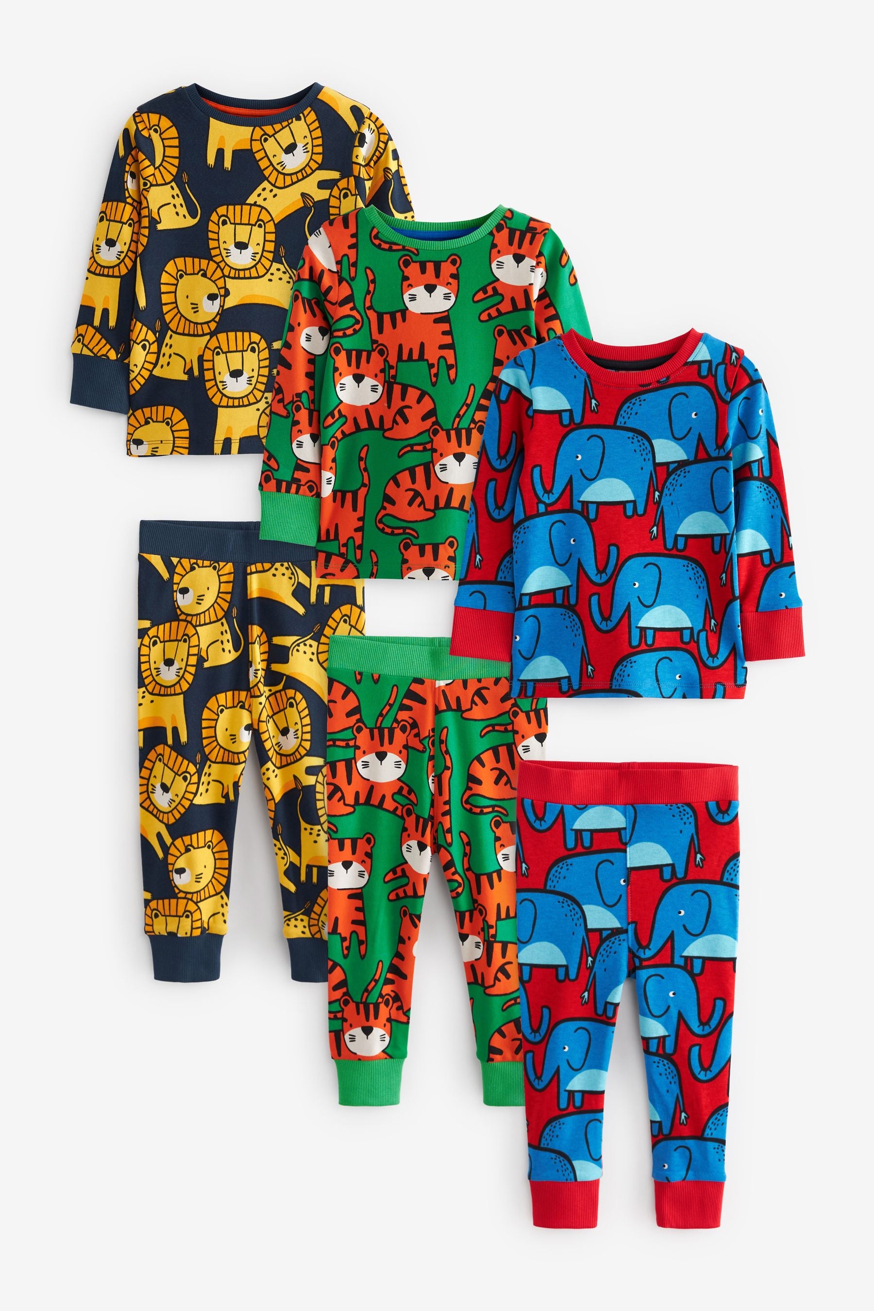 Multi Bright Animal Snuggle 100% Cotton Pyjamas 3 Pack (9mths-8yrs)