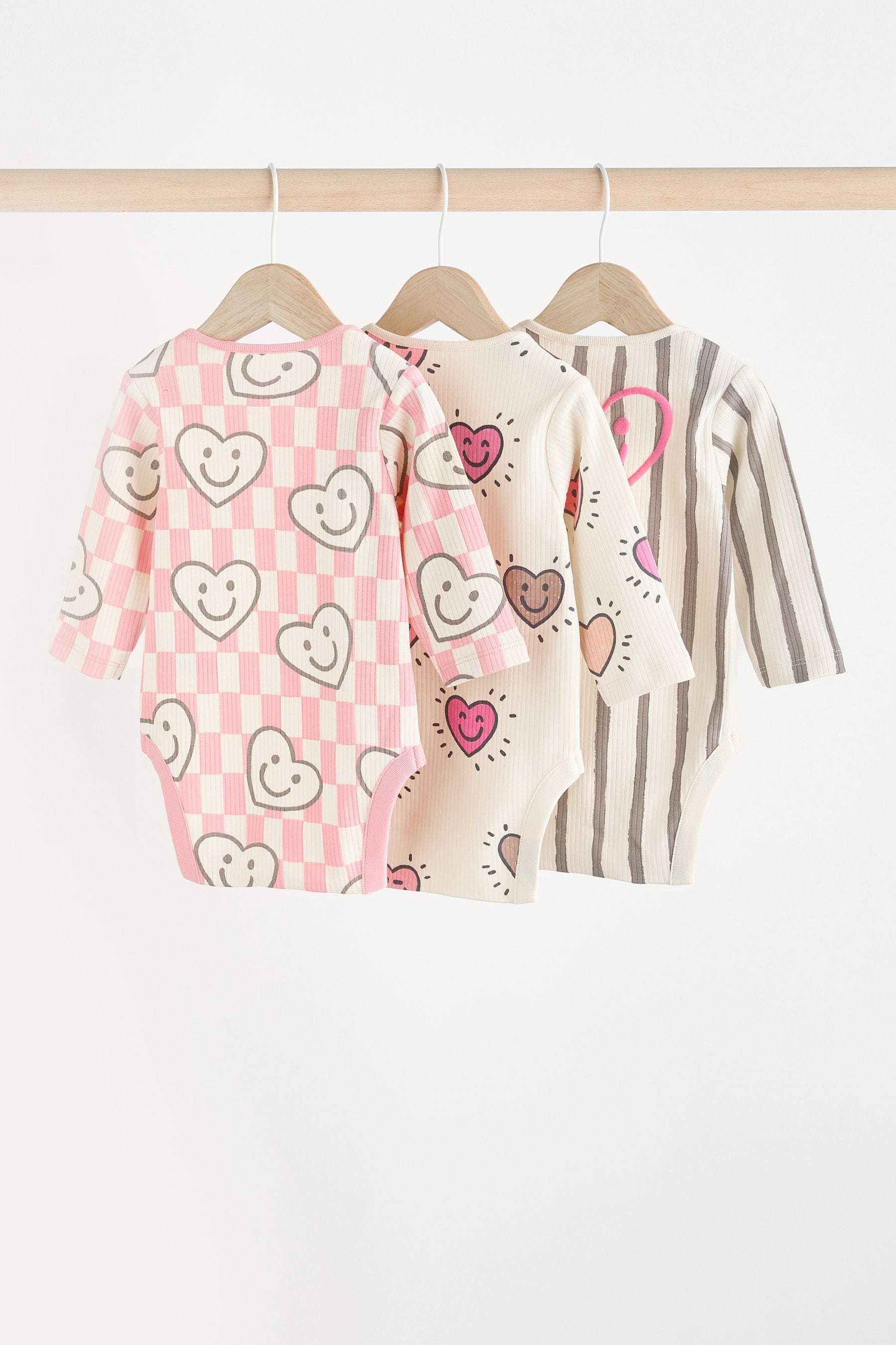 Pink Happy Heart Baby Bodysuits 3 Pack