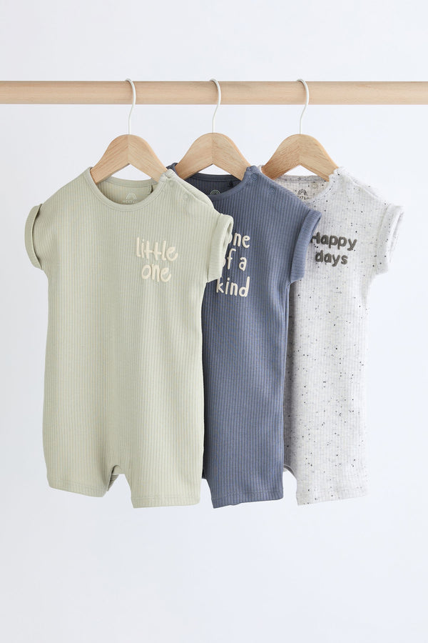 Grey/Sage Baby Jersey 100% Cotton Rompers 3 Pack