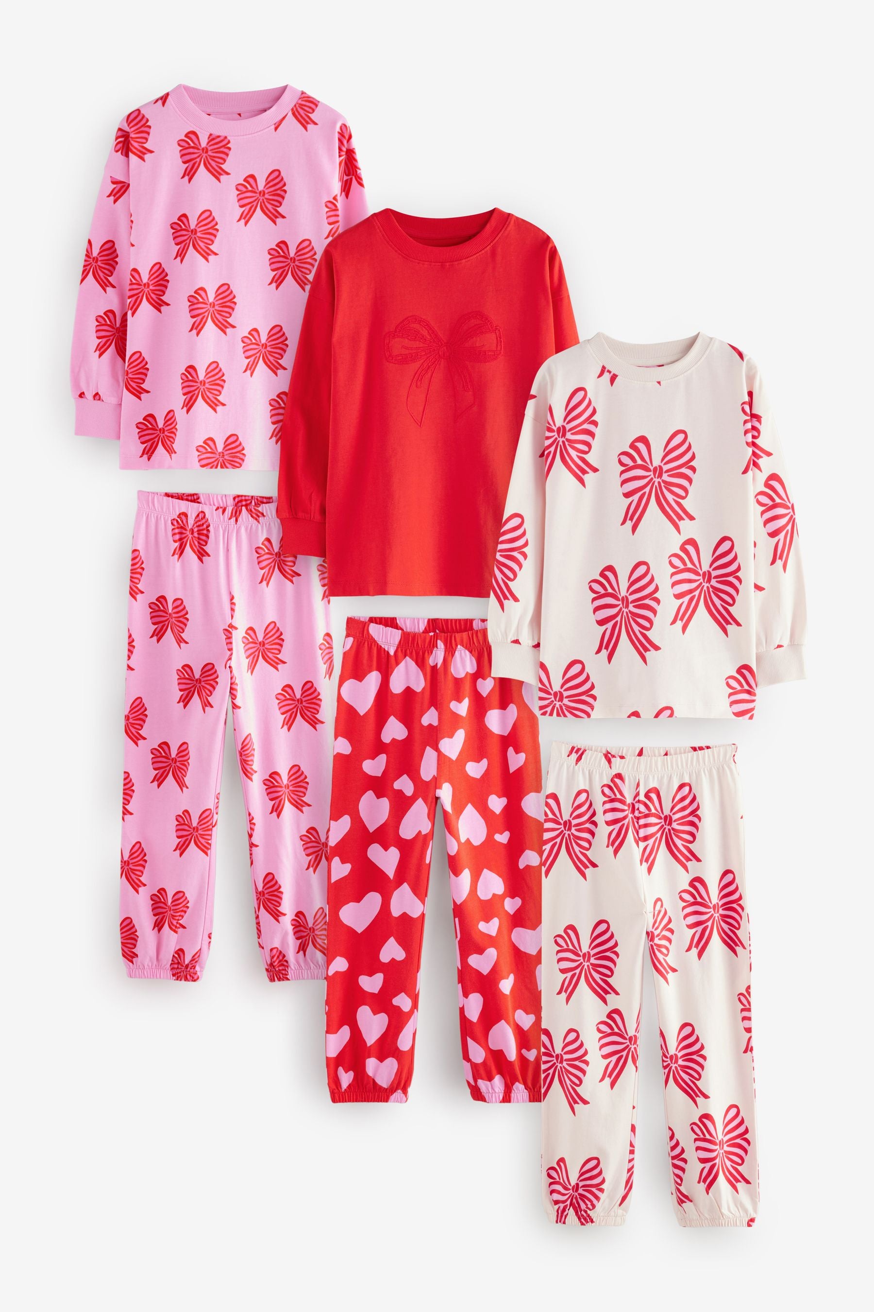 Red Bow 100% Cotton Jogger Pyjamas 3 Pack (3-16yrs)