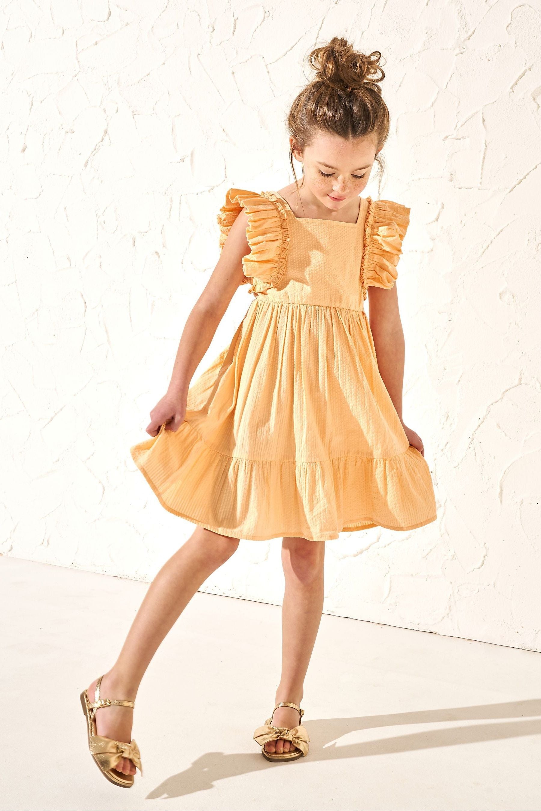 Orange Angel & Rocket Simone Textured Ruffle Dress