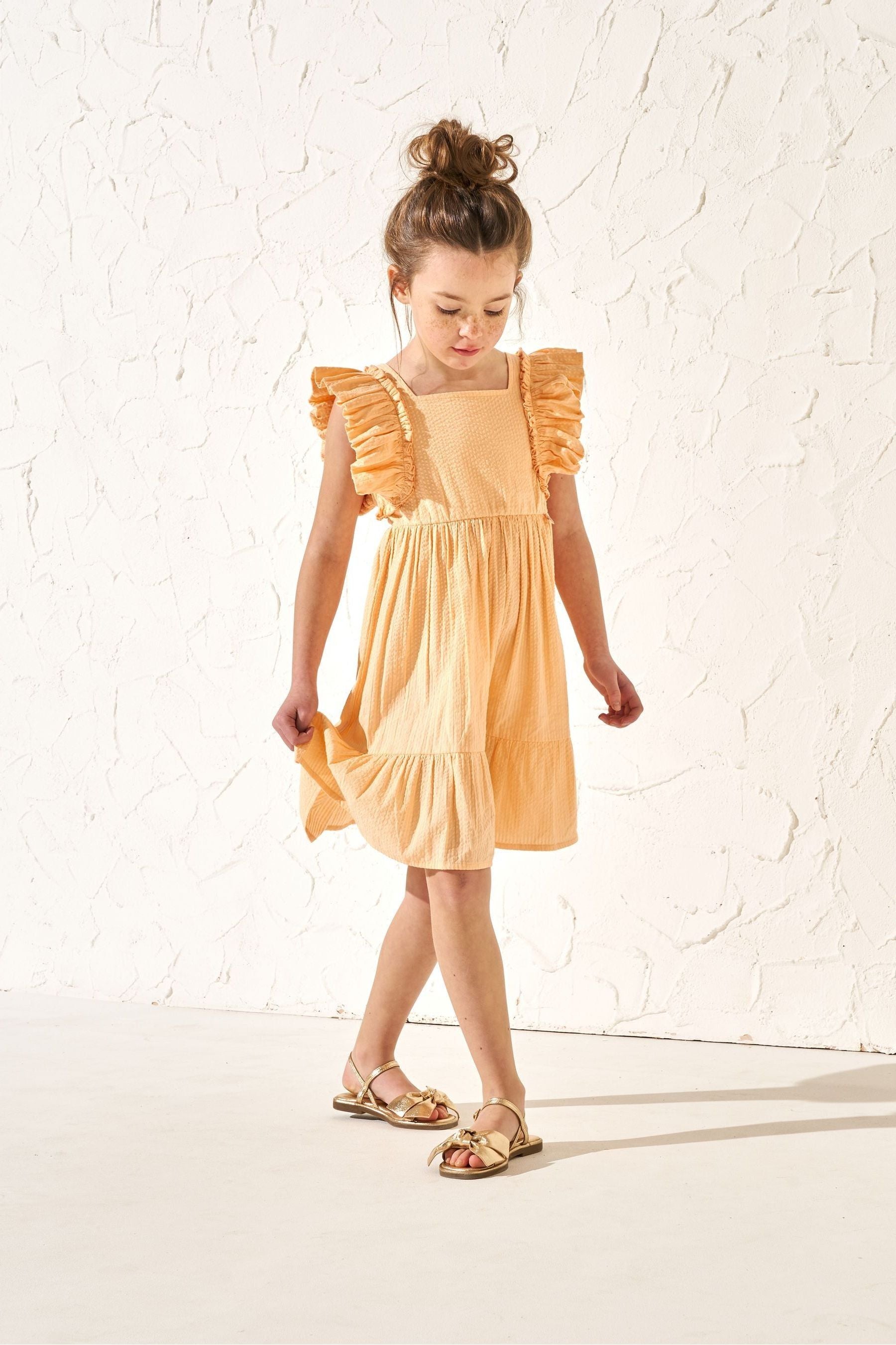 Orange Angel & Rocket Simone Textured Ruffle Dress