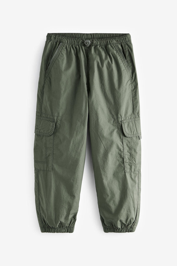 Khaki Green Lined 100% Cotton Parachute Cargo Trousers (3-16yrs)