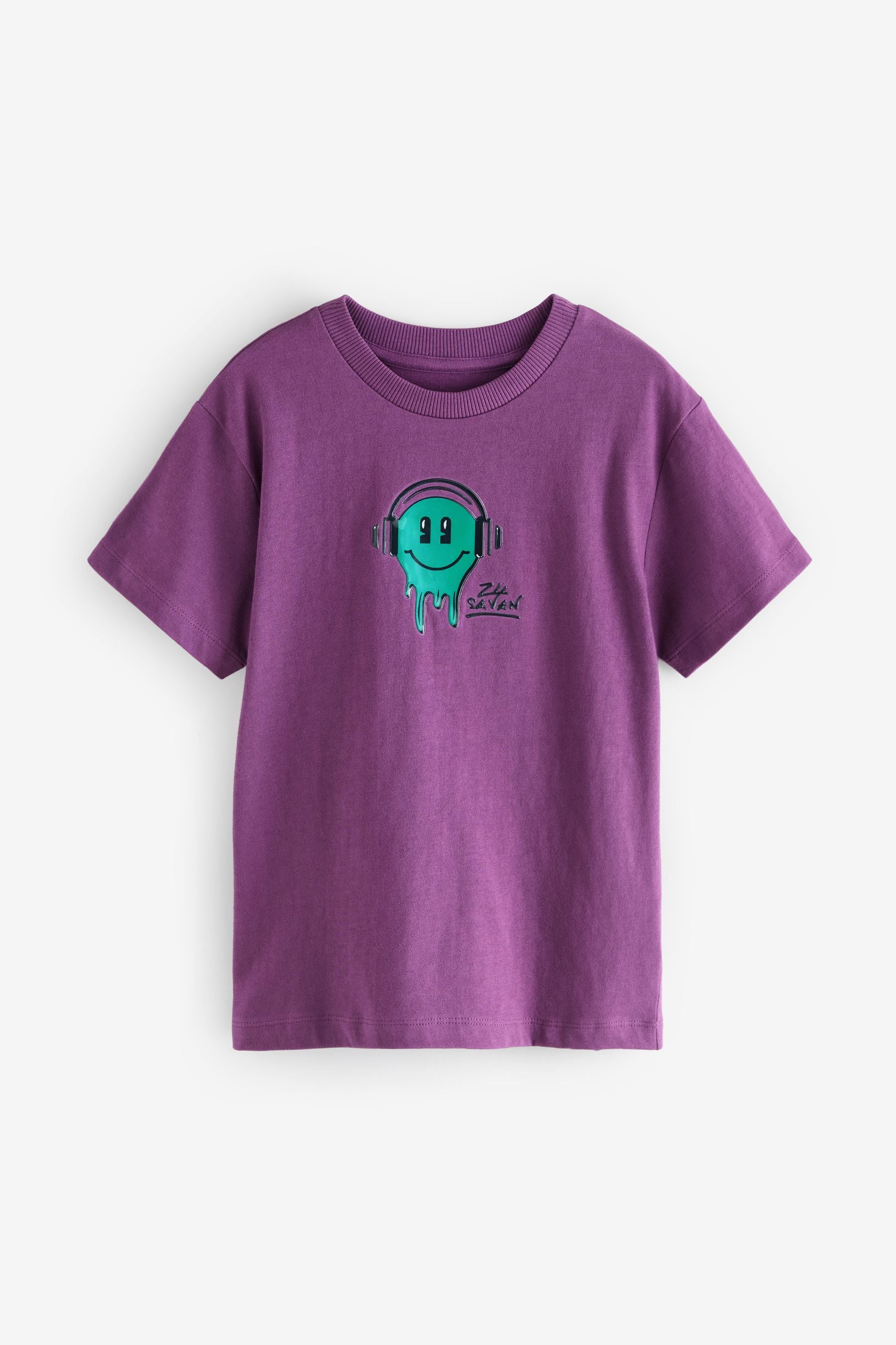 Purple Happy Face 100% Cotton Short Sleeve Graphic T-Shirt (3-16yrs)