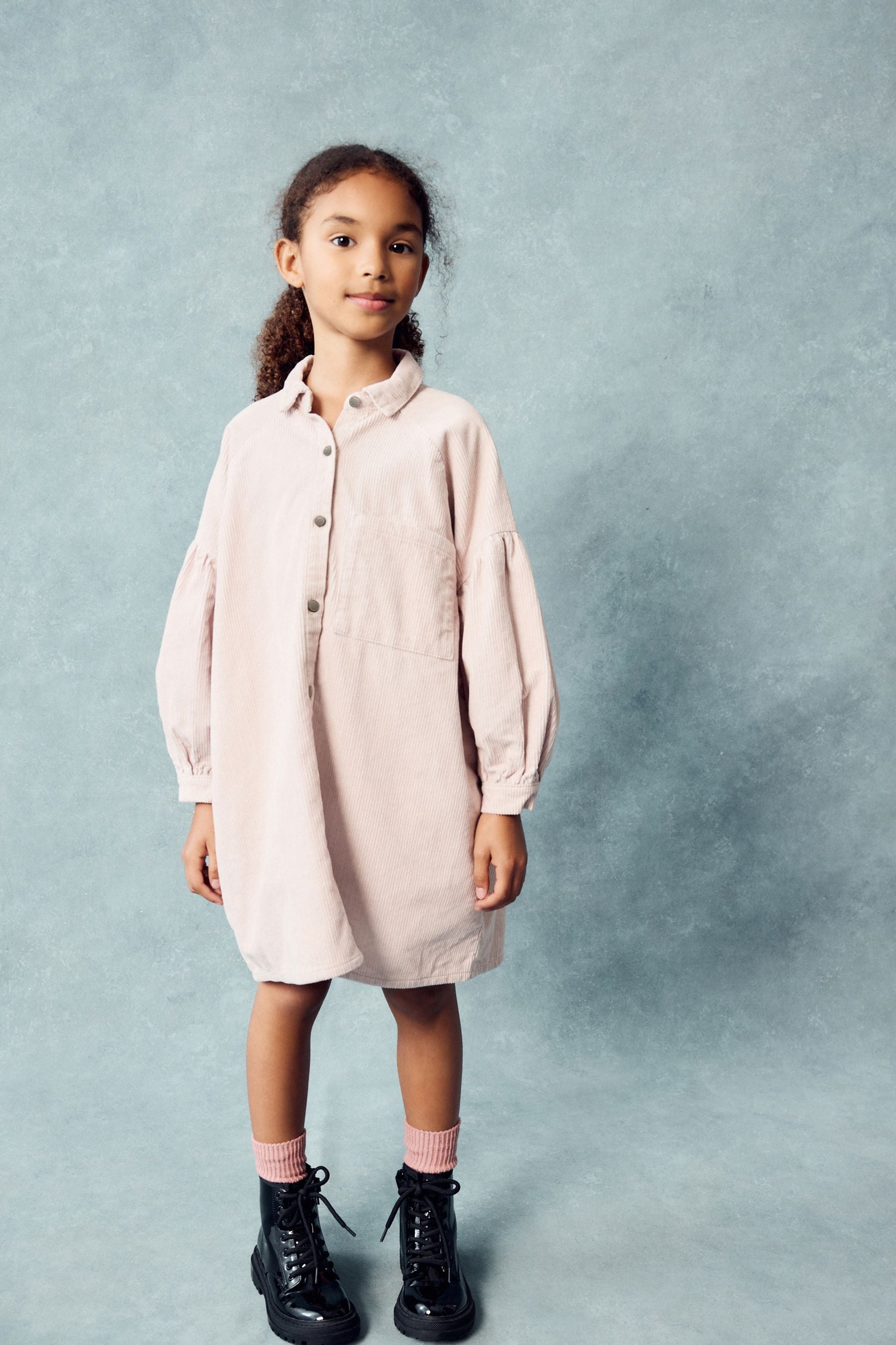 Soft Pink Cord Shirt 100% Cotton Dress (3-16yrs)