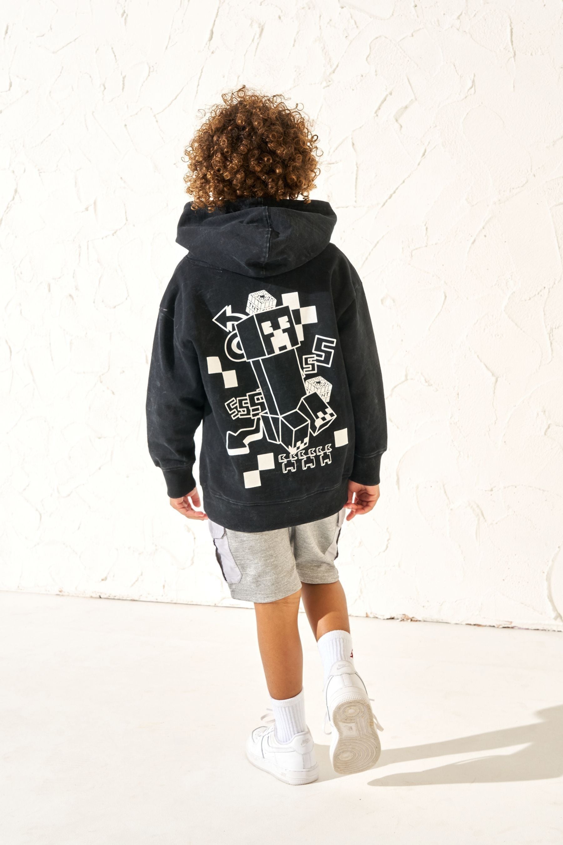 Angel & Rocket Black 100% Cotton Minecraft Print Hoodie