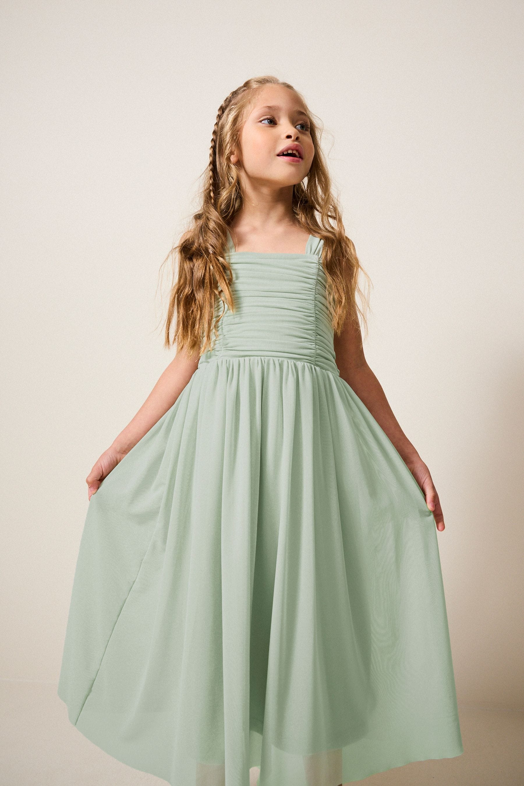 Sage Green Mesh Flower Girl Occasion Dress (6-16yrs)