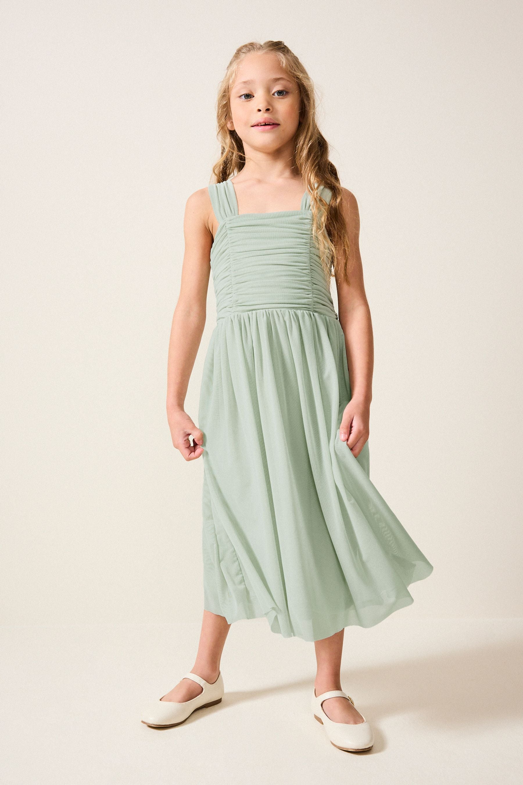 Sage Green Mesh Flower Girl Occasion Dress (6-16yrs)