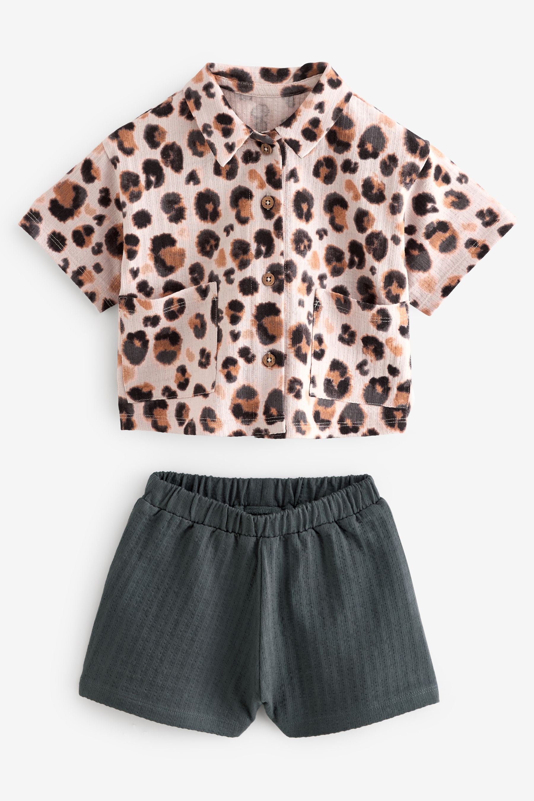 Brown Leopard Print Short Sleeve Shirt and Shorts Set (3mths-7yrs)