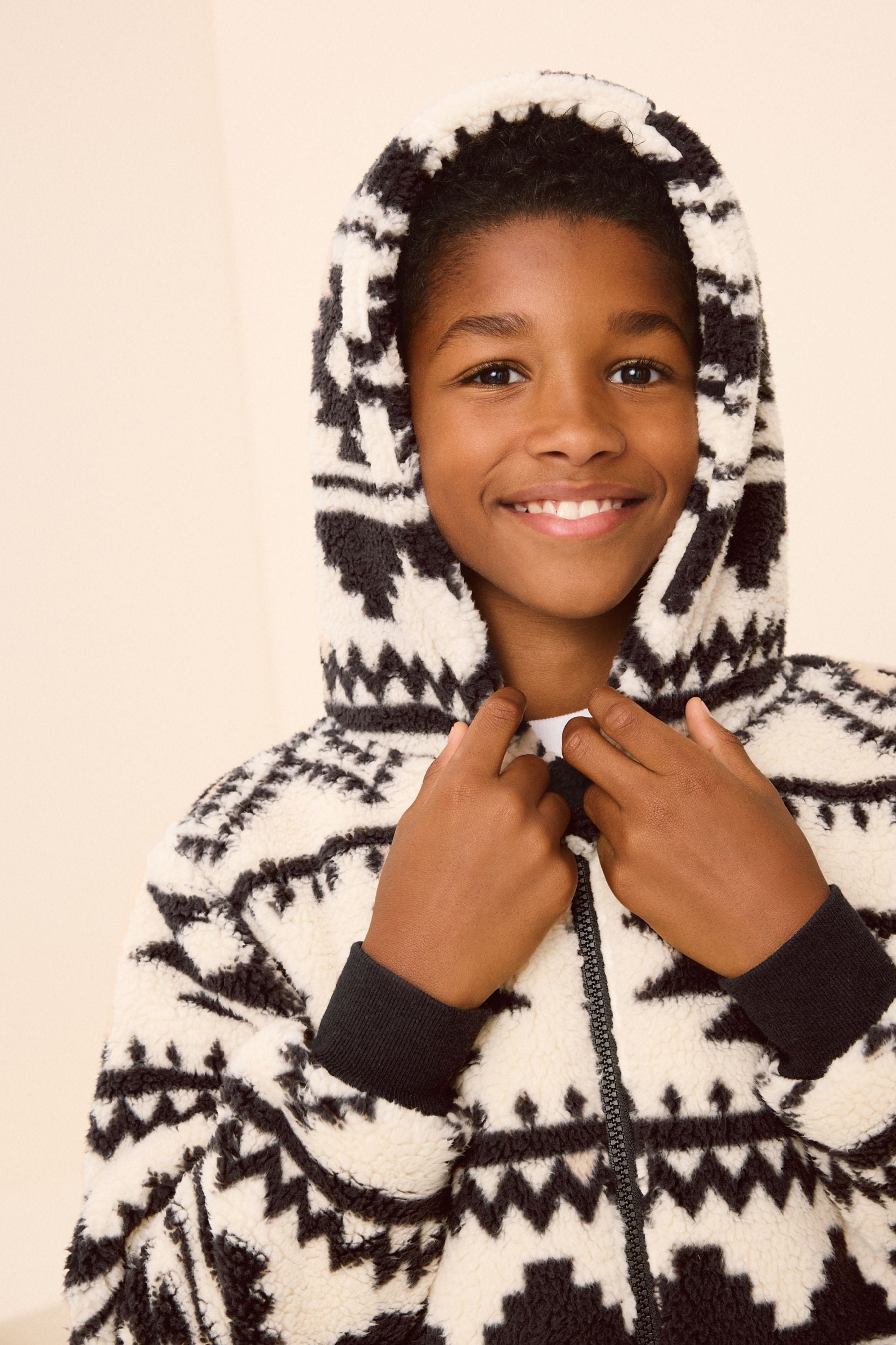 Neutral/Black Aztec Print Fleece All-In-One (3-16yrs)