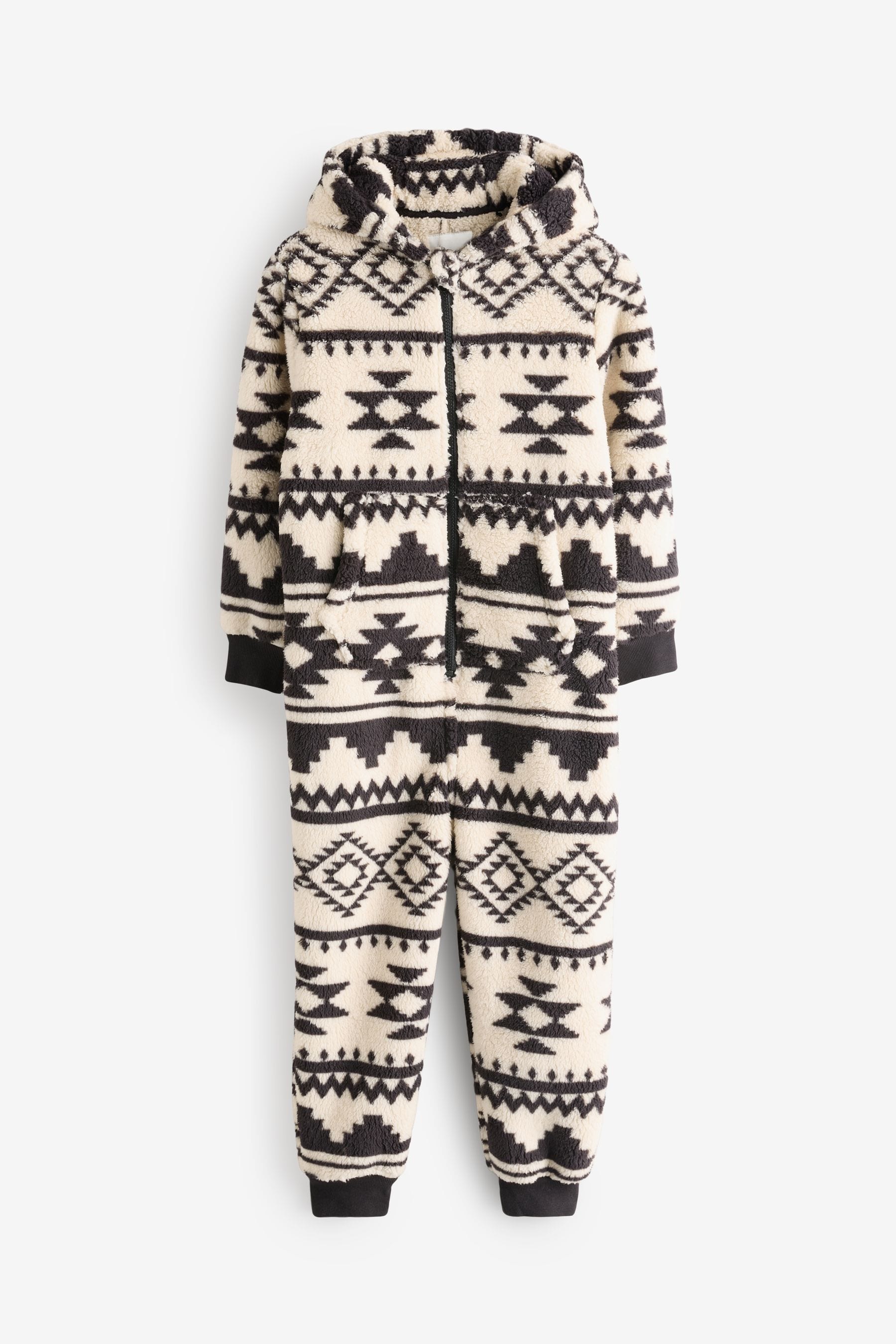 Neutral/Black Aztec Print Fleece All-In-One (3-16yrs)