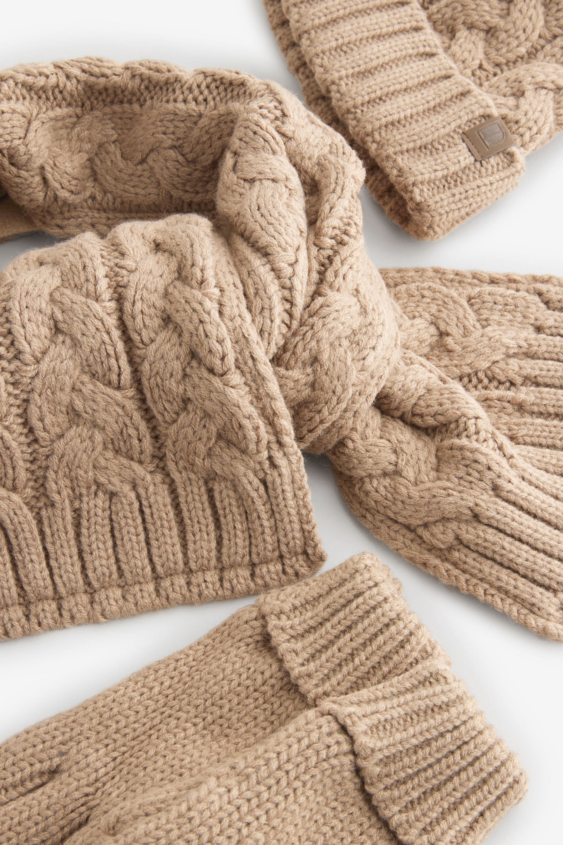 Neutral Cable Knit Hat, Glove & Scarf Set (3-16yrs)