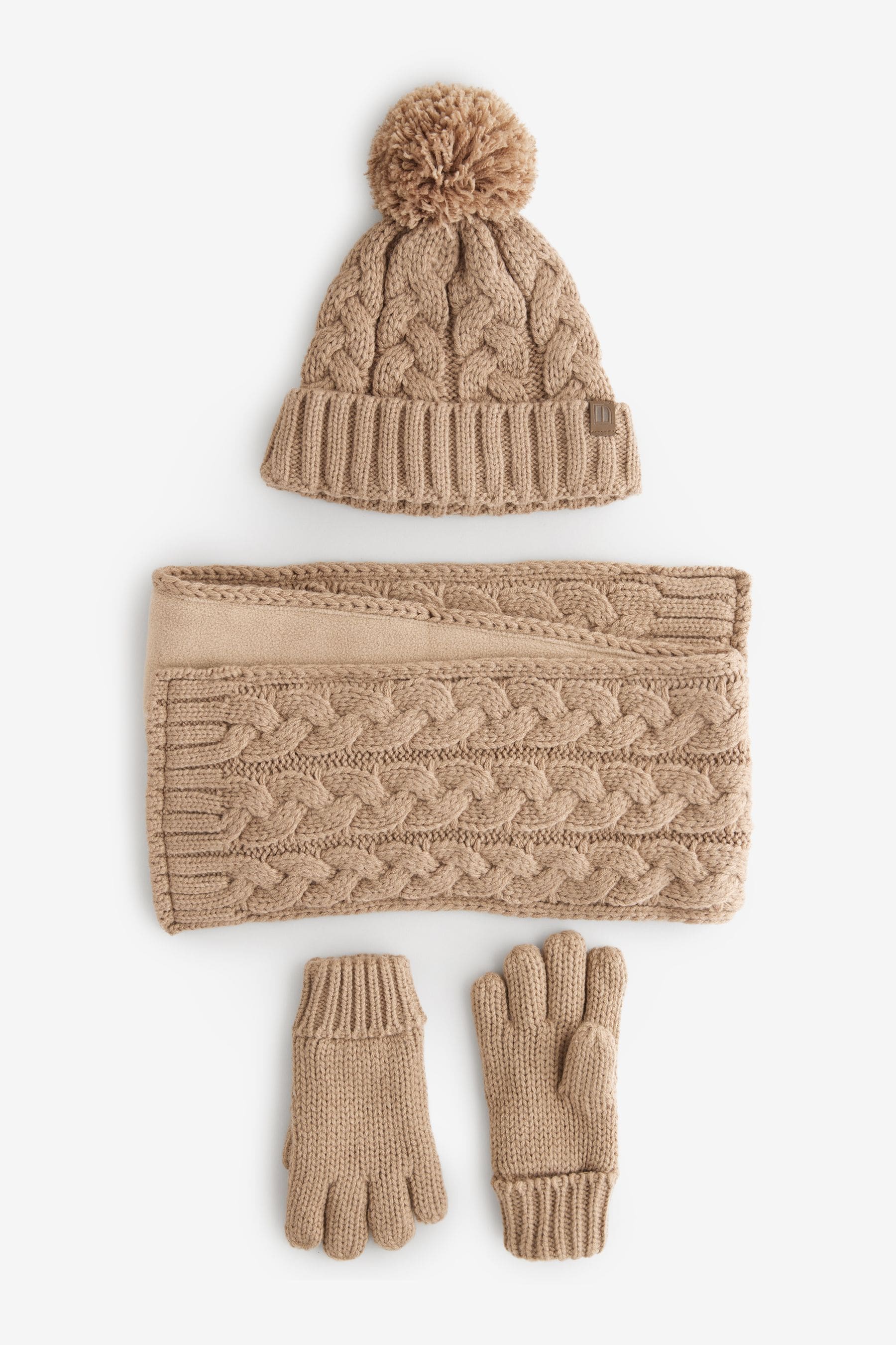 Neutral Cable Knit Hat, Glove & Scarf Set (3-16yrs)