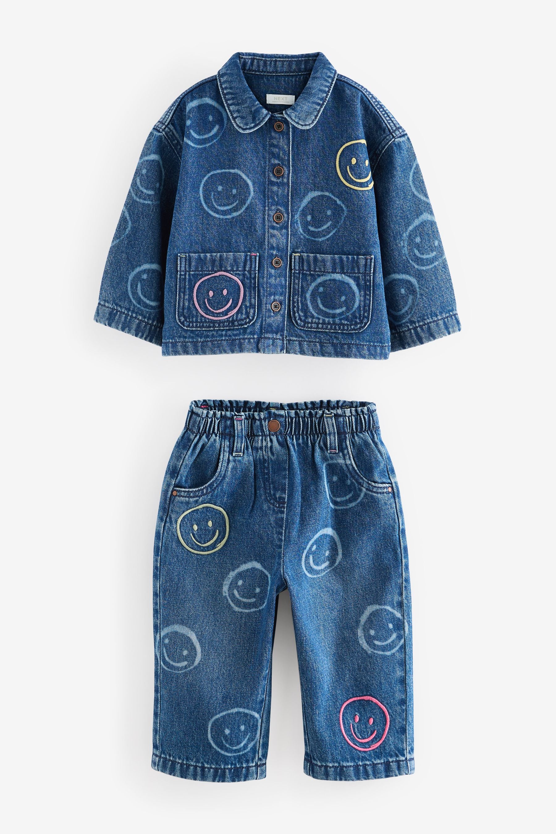 Denim 100% Cotton Shacket and Trousers Set (3mths-7yrs)