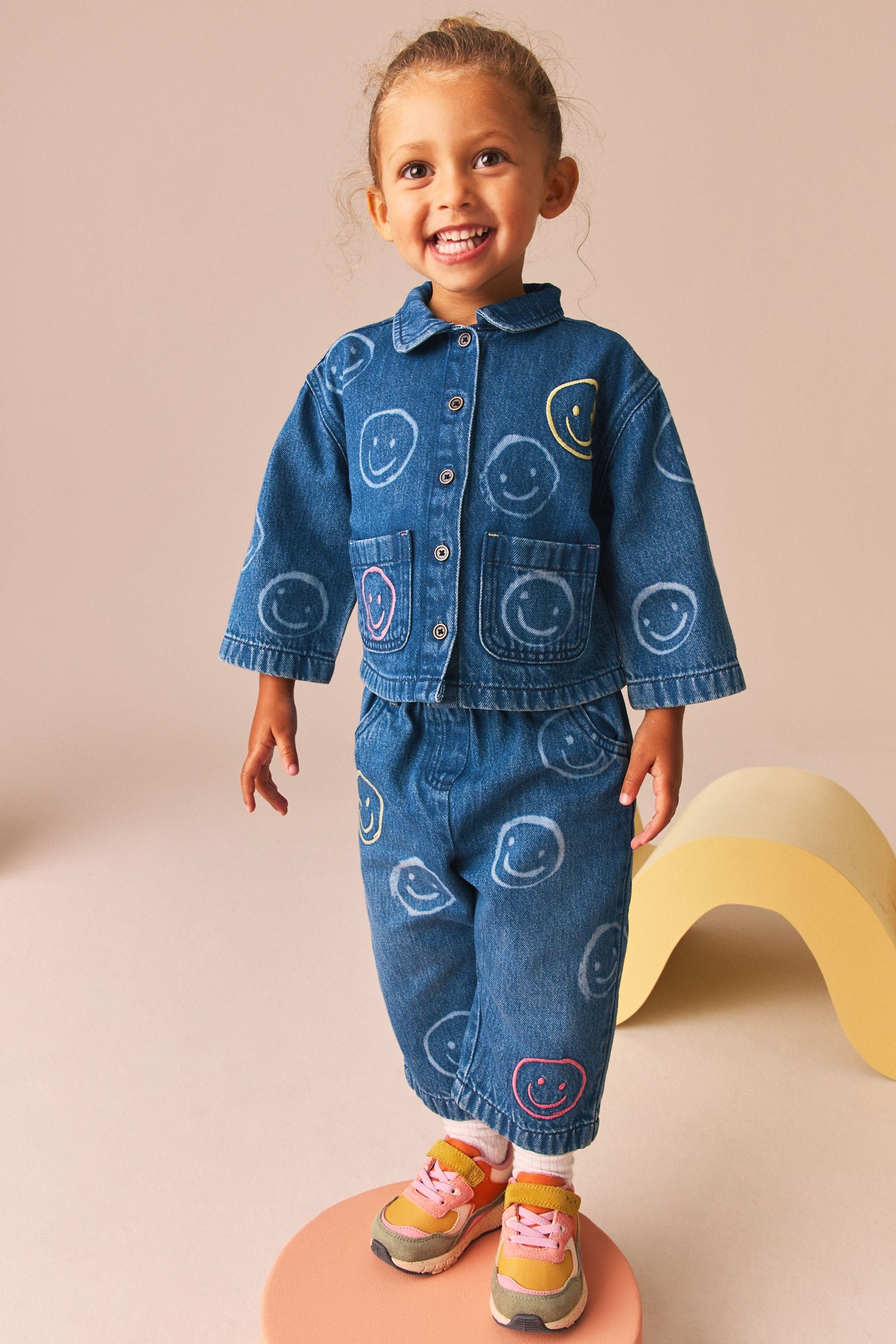 Denim Smiley 100% Cotton Shacket and Trousers Set (3mths-7yrs)