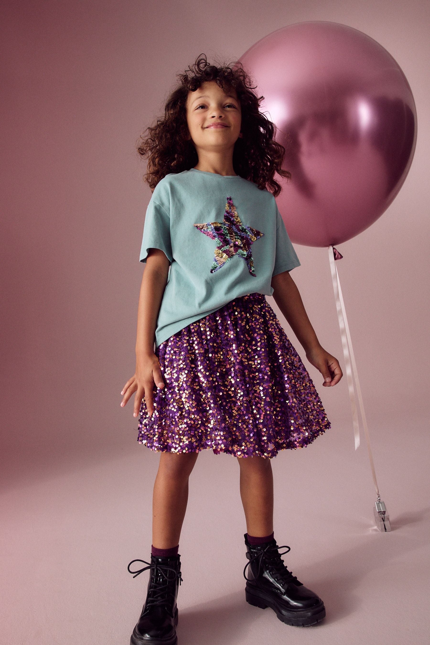 Purple Sequin Pull On Skirt (3-16yrs)