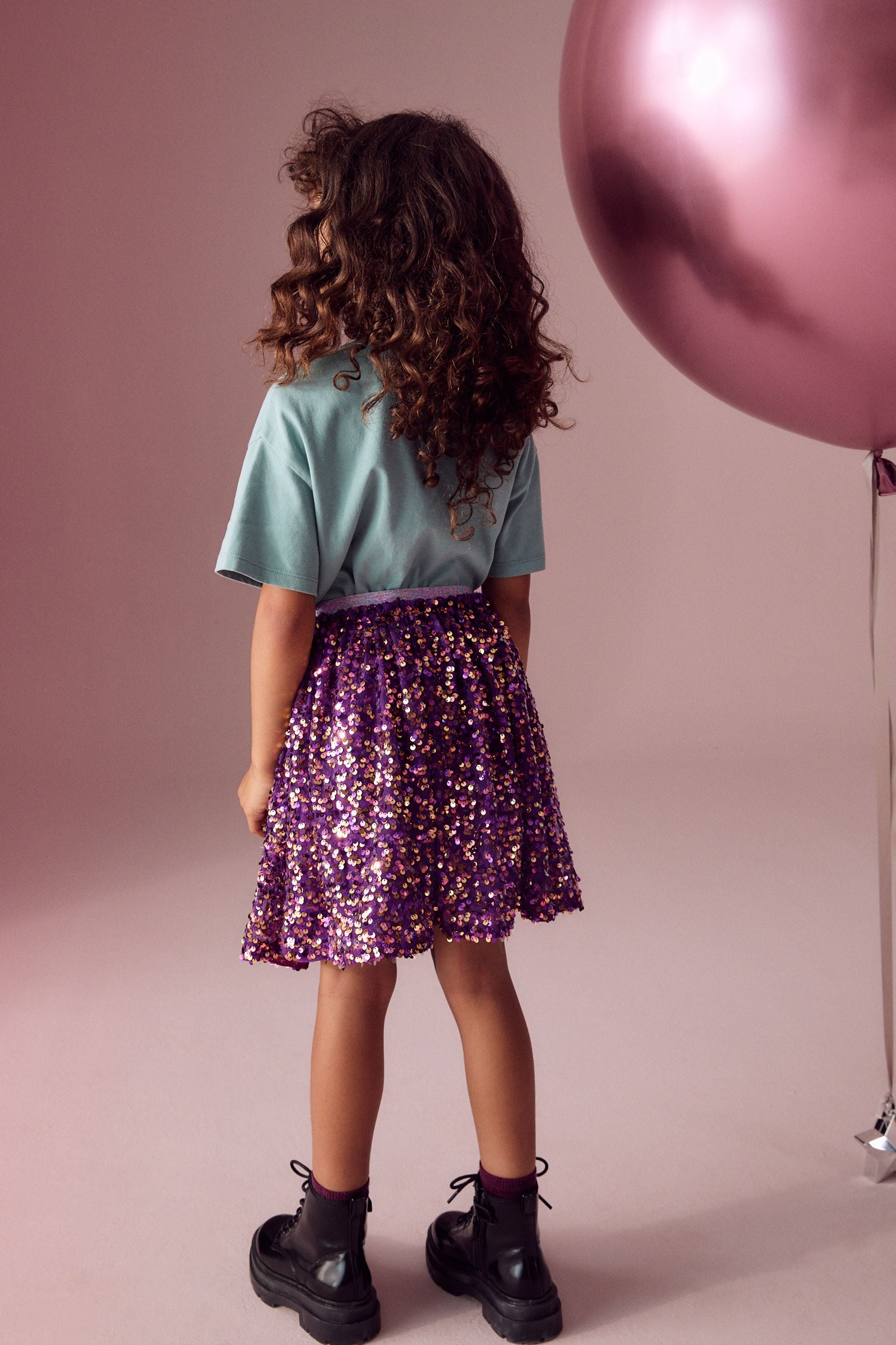 Purple Sequin Pull On Skirt (3-16yrs)