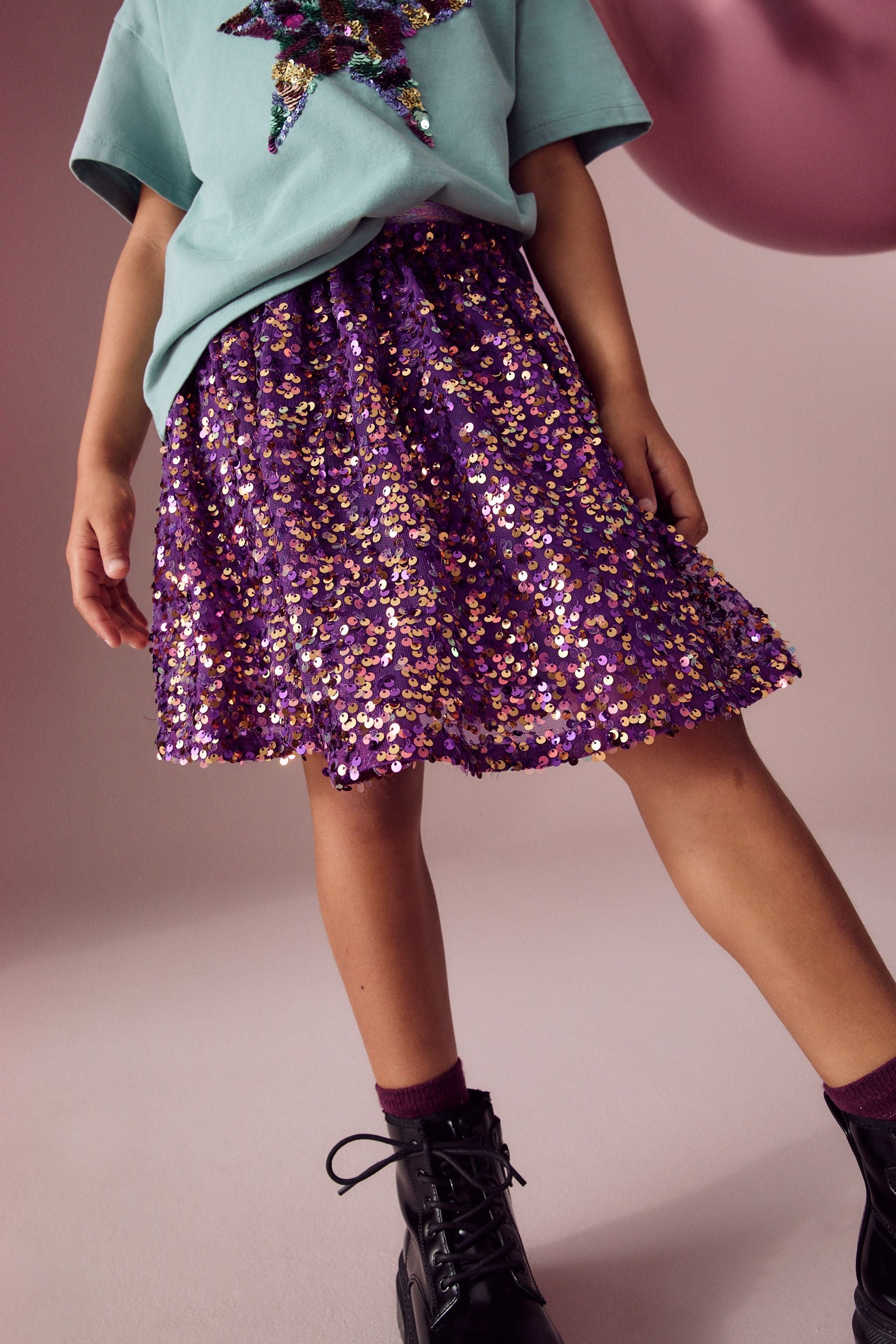 Purple Sequin Pull On Skirt (3-16yrs)