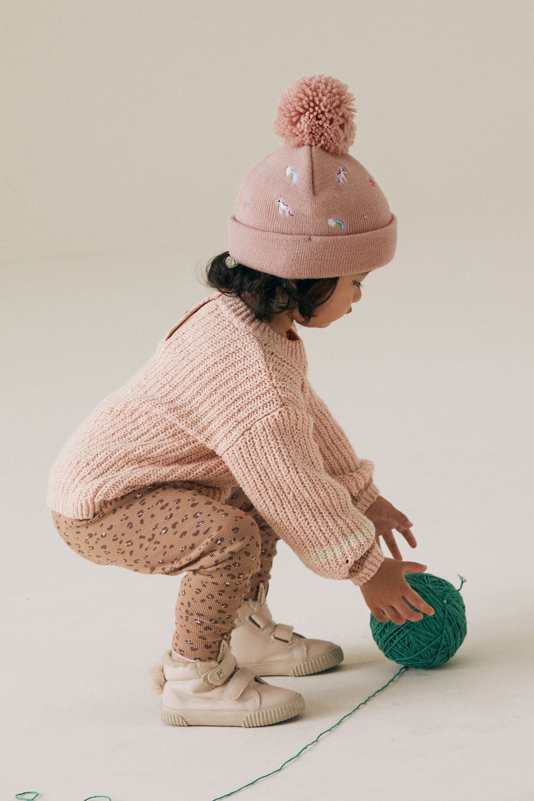 Pink Unicorn Embroidered Pom Beanie Hat (3mths-6yrs)