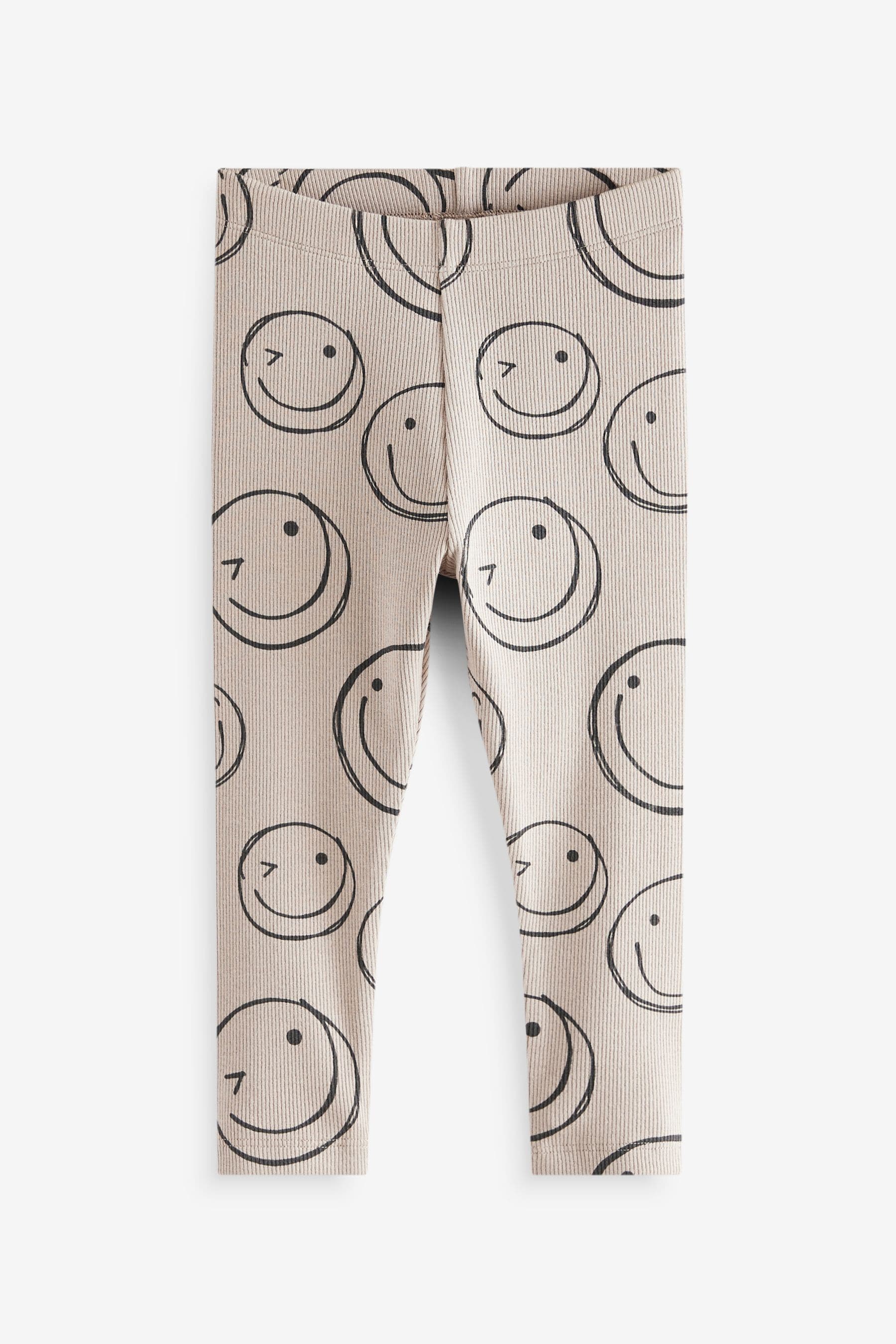 Black/Brown Happy All Over Print Ribbed Leggings 3 Pack (3mths-7yrs)