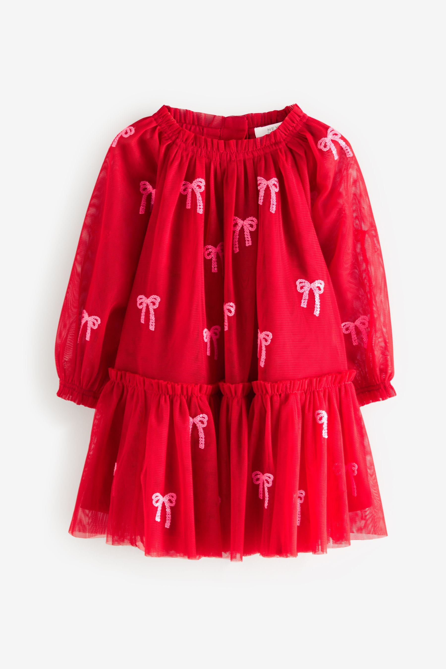 Red Bow Sequin Mesh Party Dress (3mths-8yrs)