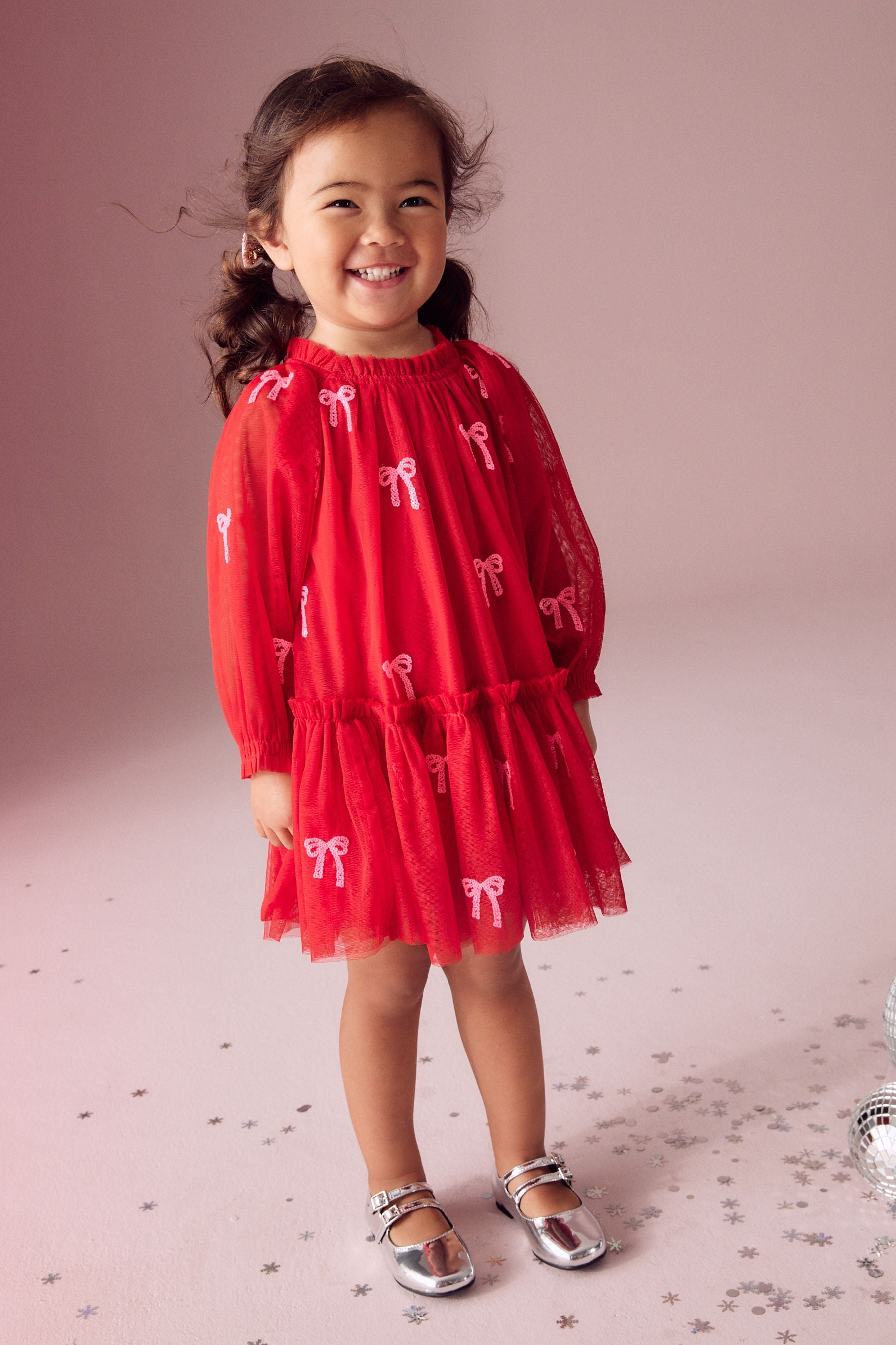 Red Bow Sequin Mesh Party Dress (3mths-8yrs)