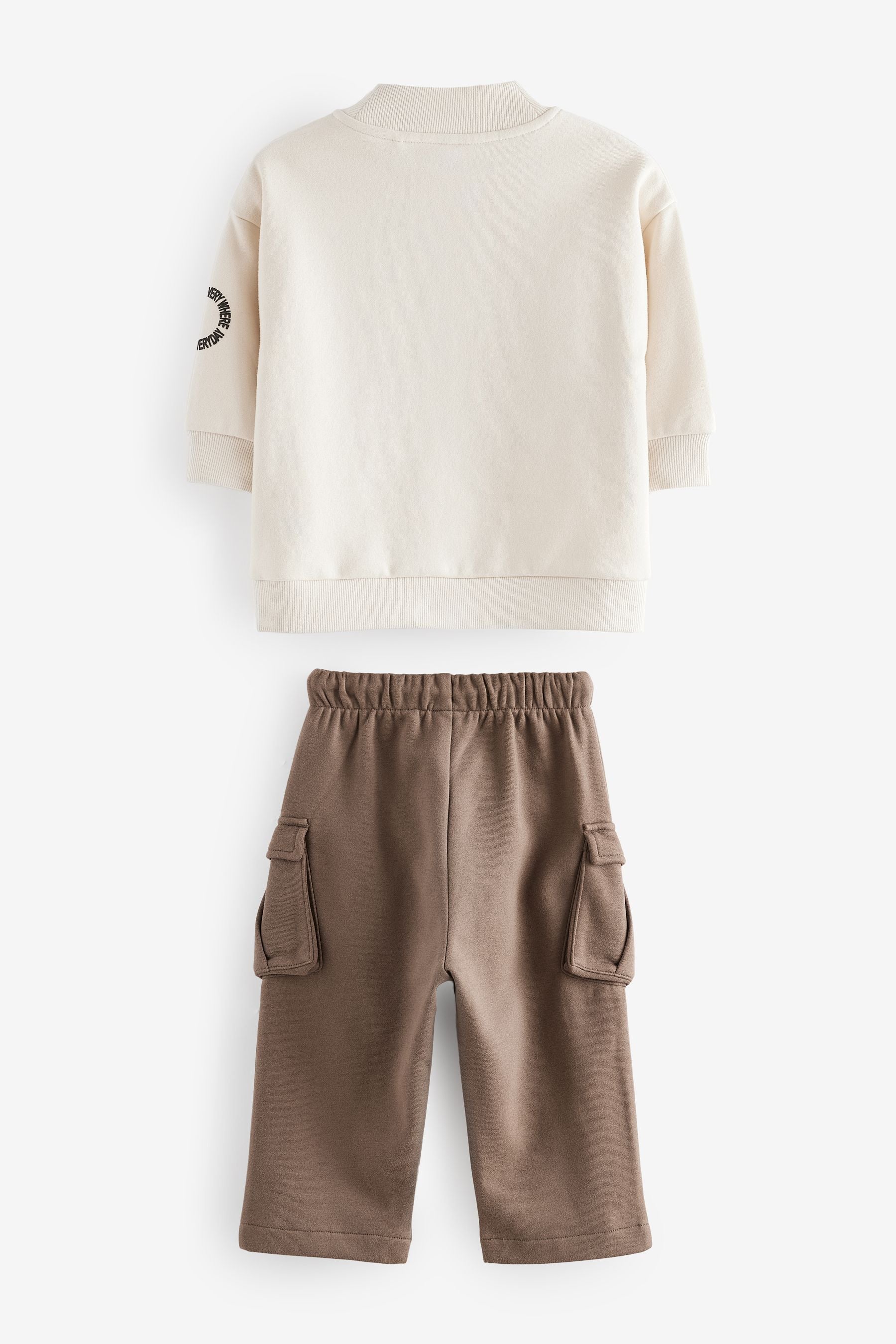 Ecru Cream/Brown High Neck Sweatshirt And Cargo Pocket Joggers Set (3mths-7yrs)