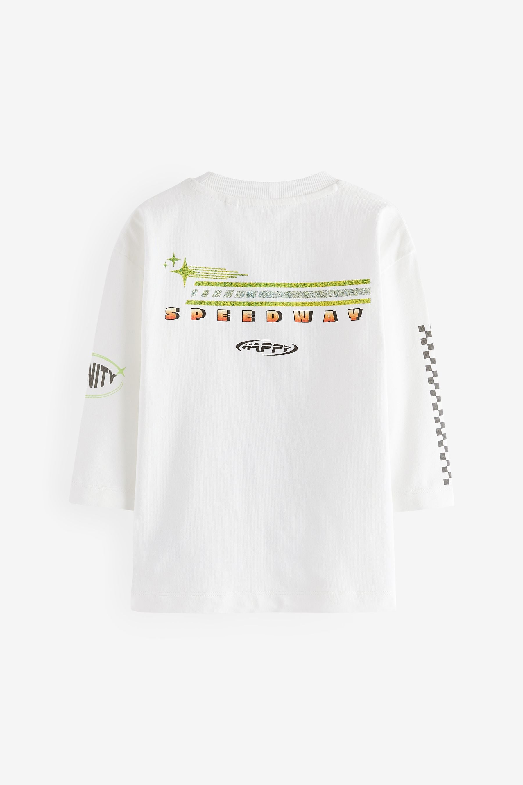 White Racing Car 100% Cotton Long Sleeve Transport T-Shirt (3mths-7yrs)