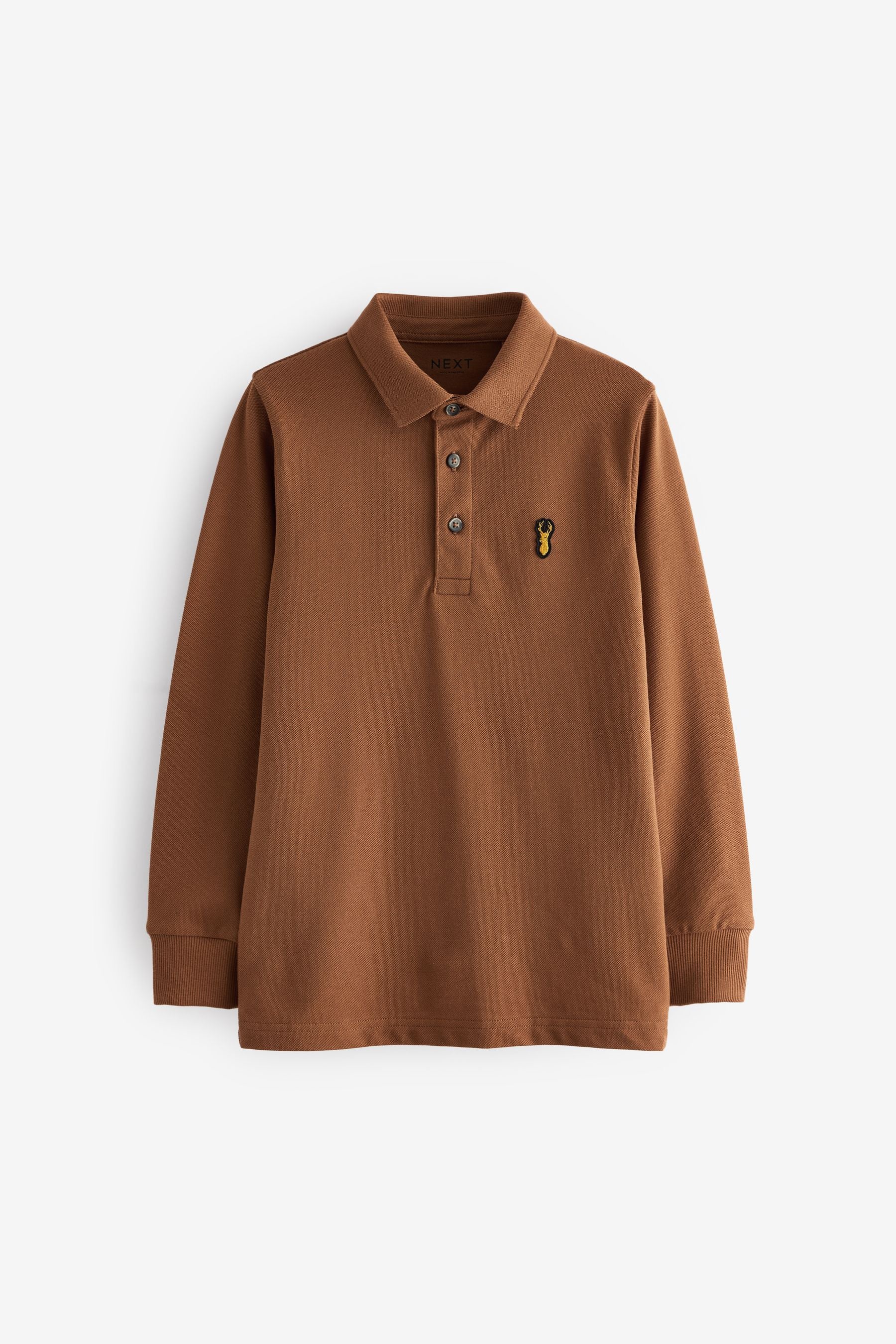 Tan Brown Long Sleeve Polo Shirt (3-16yrs)