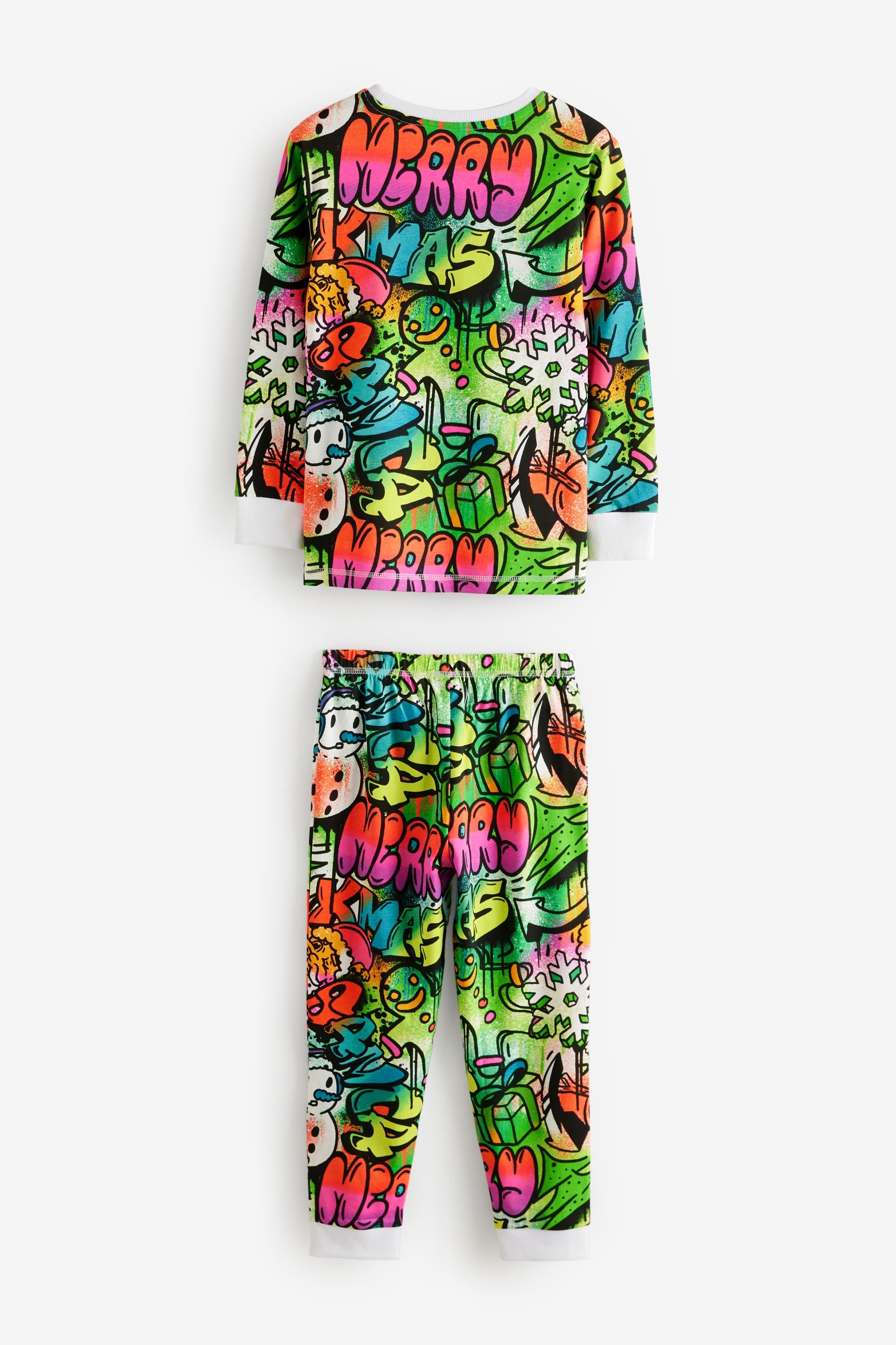 Bright Christmas Graffiti Single Long Sleeve 100% Cotton Pyjamas (3-16yrs)