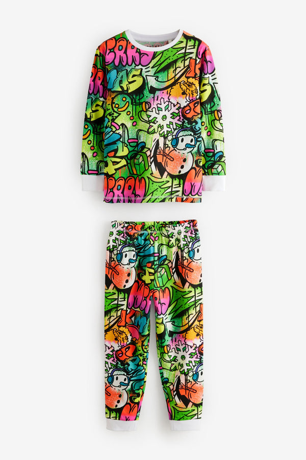 Multi Graffiti Single Long Sleeve 100% Cotton Pyjamas (3-16yrs) (3-16yrs)