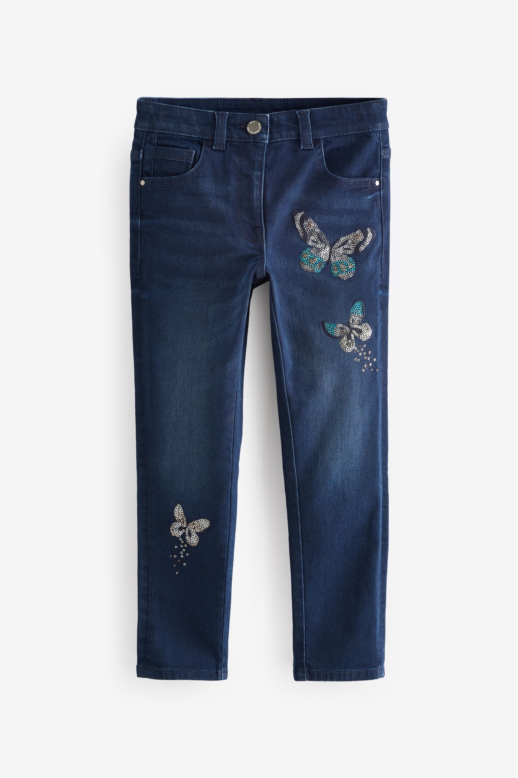 Blue Denim Butterfly Sequin Skinny Jeans (3-16yrs)