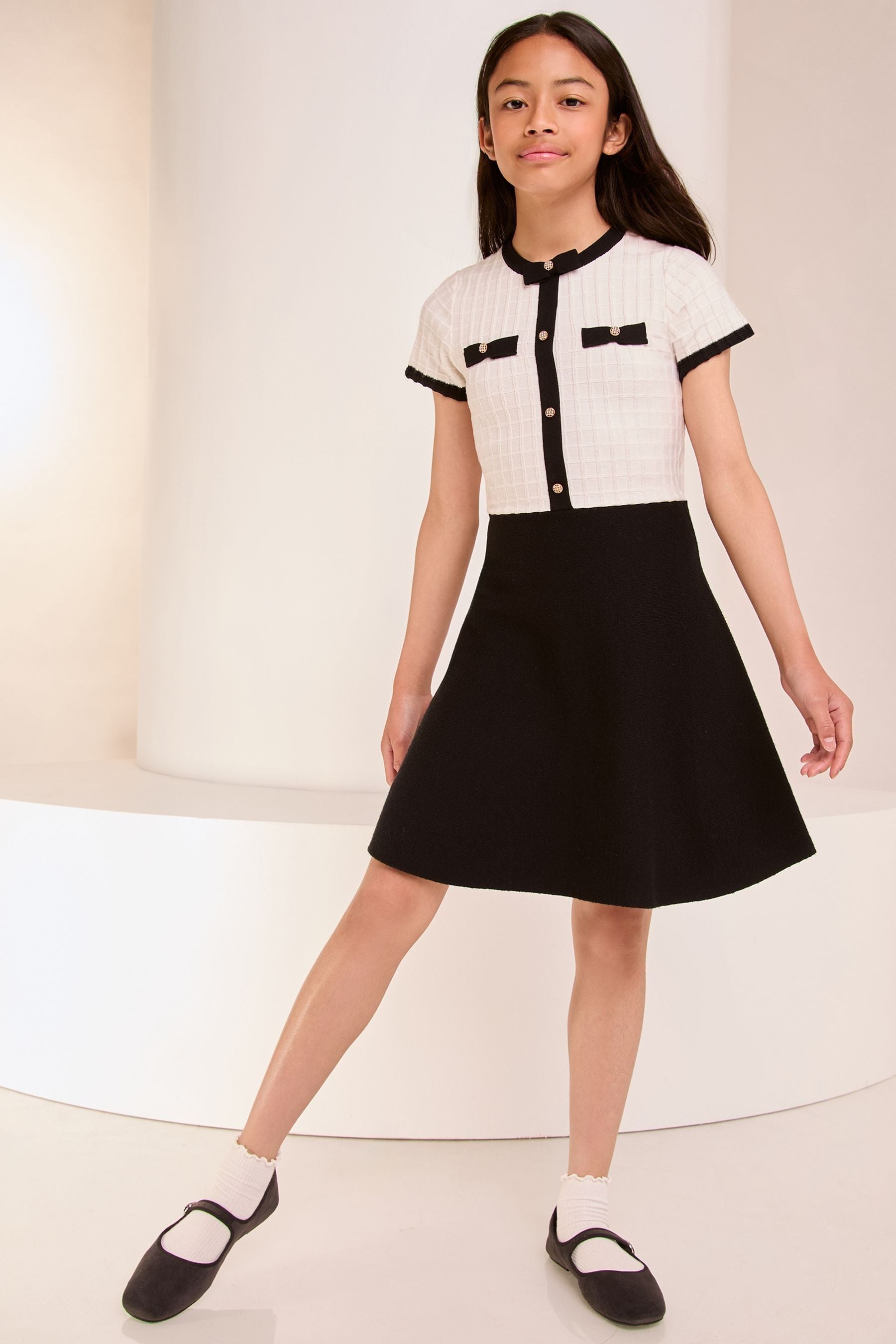 Black/ White 2-in-1 Knitted Dress (3-16yrs)