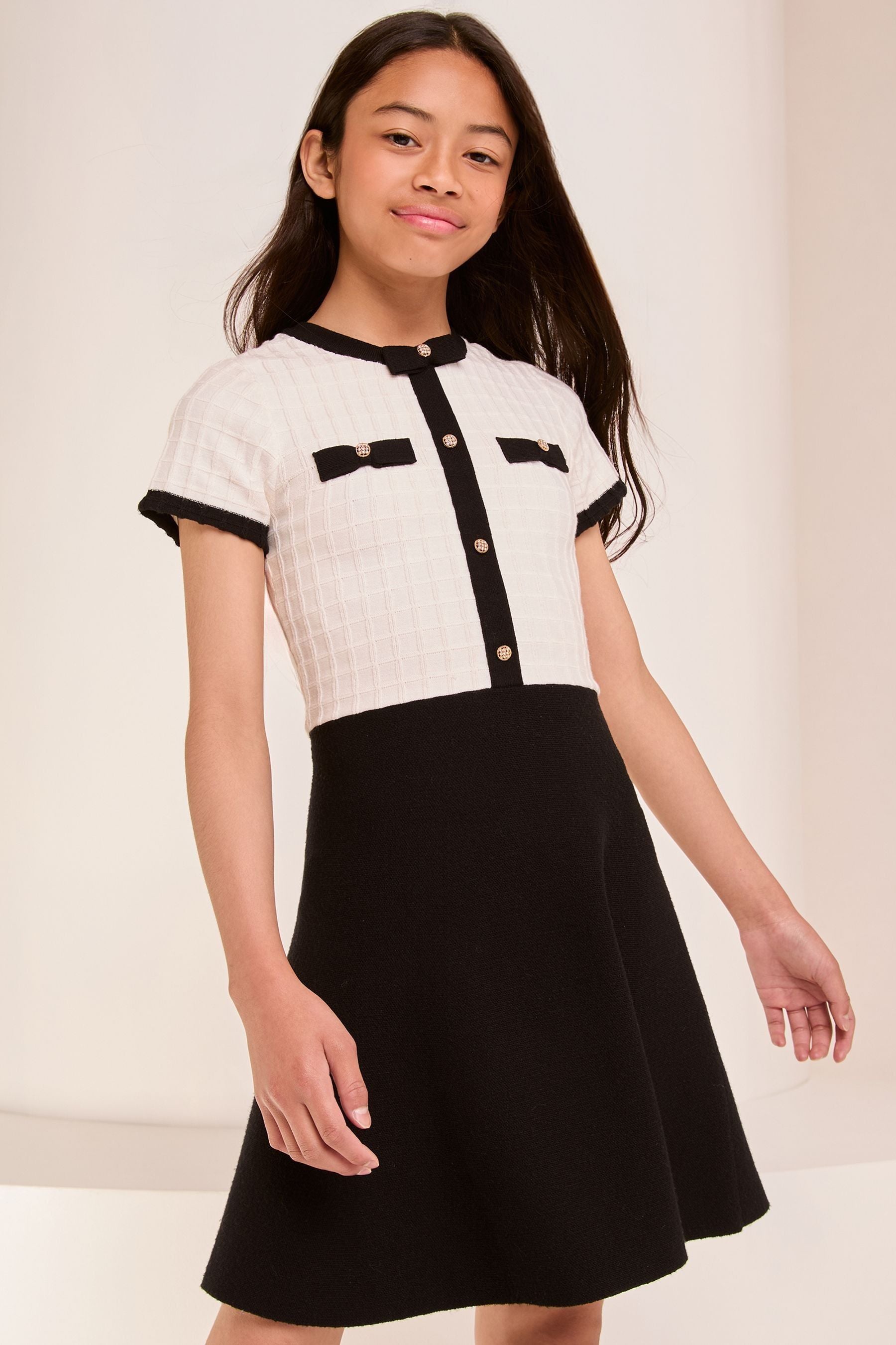 Black/ White 2-in-1 Knitted Dress (3-16yrs)