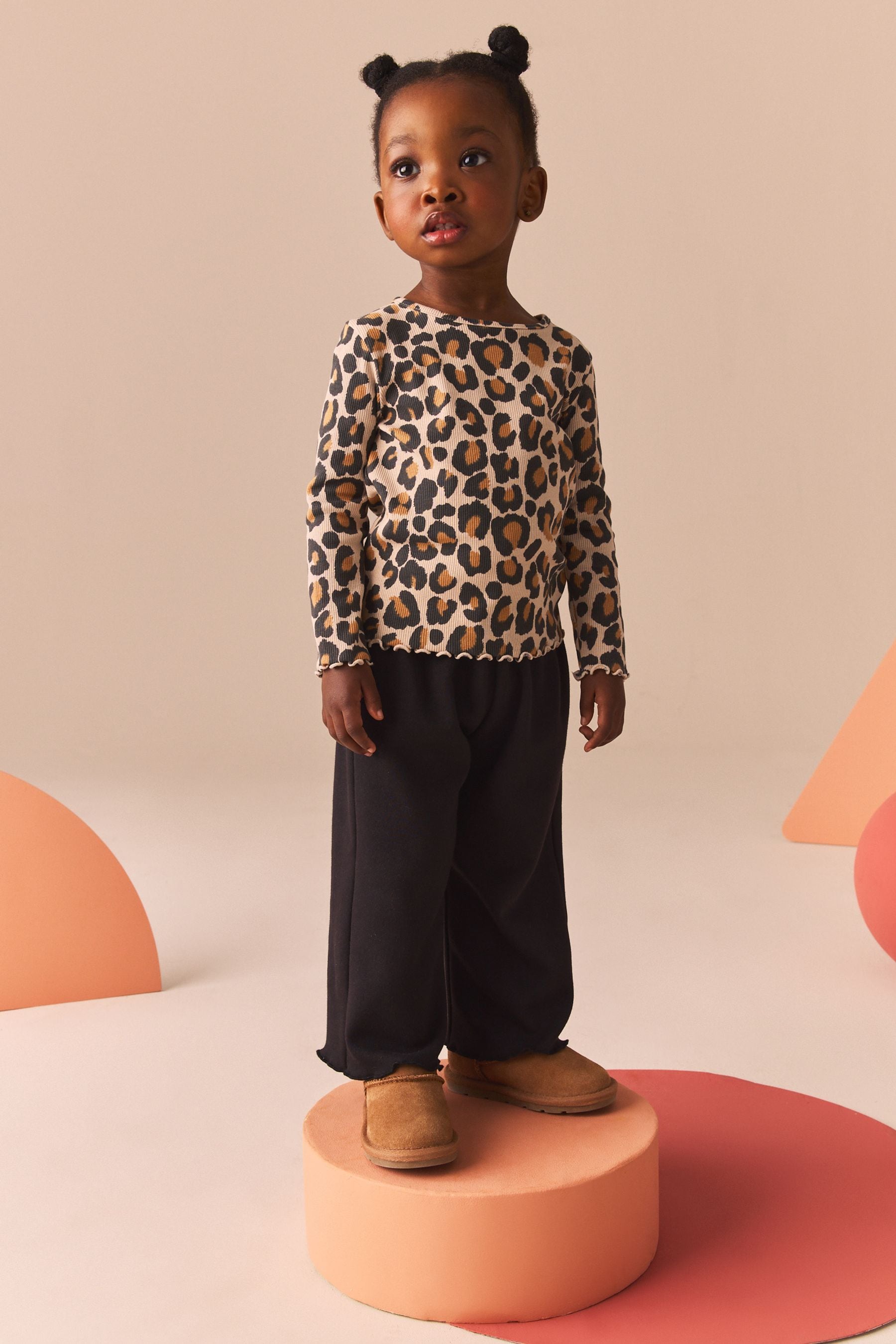 Animal Leopard Print T-Shirt Cotton Rich Long Sleeve Rib T-Shirt (3mths-7yrs)