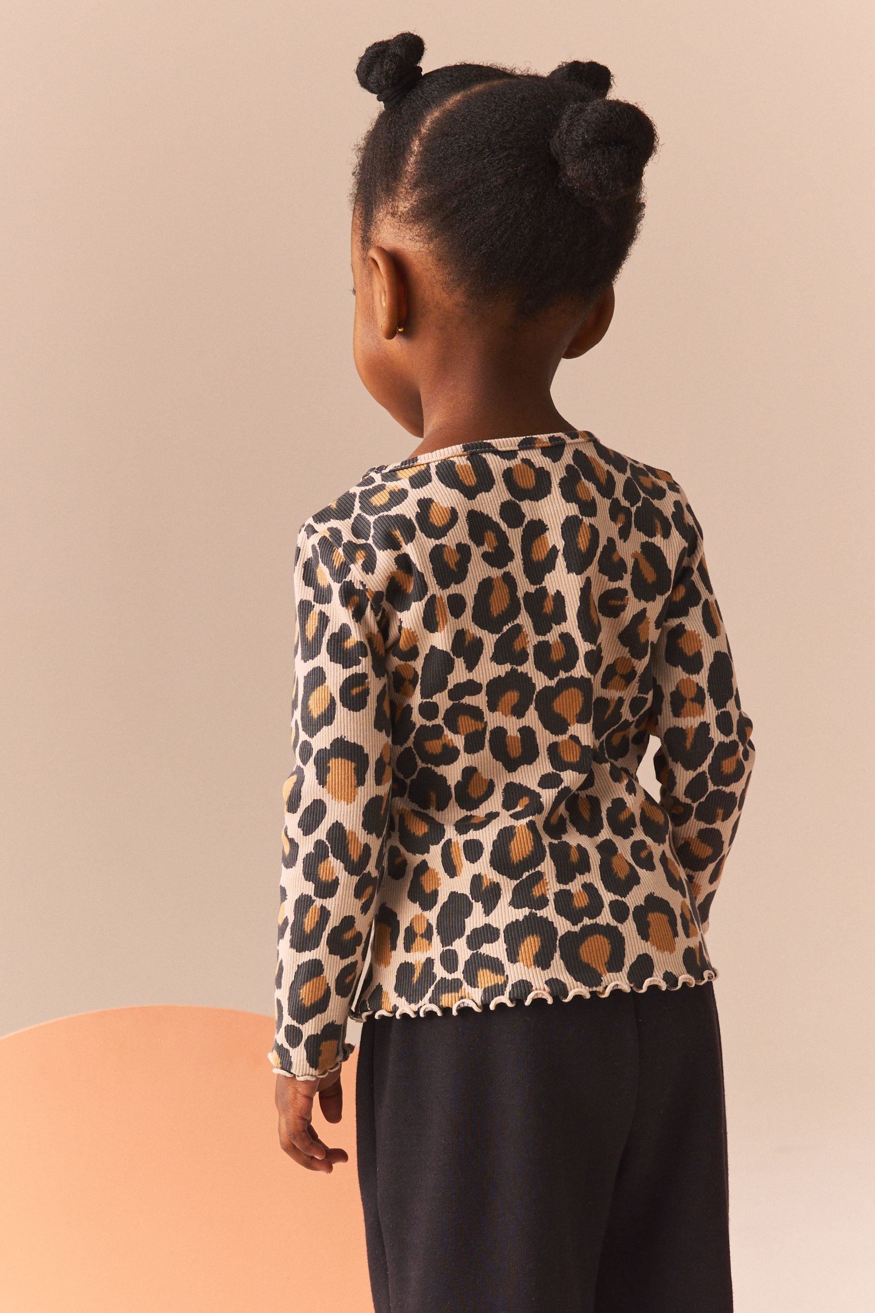 Animal Leopard Print T-Shirt Cotton Rich Long Sleeve Rib T-Shirt (3mths-7yrs)