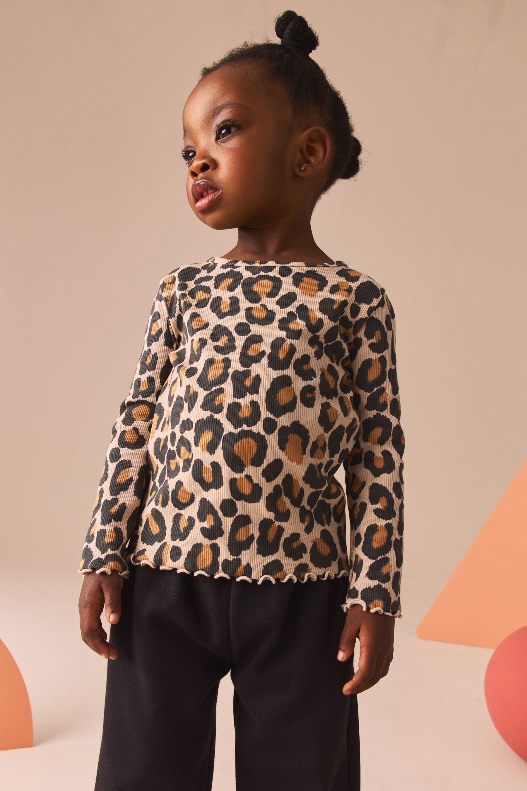 Animal Leopard Print T-Shirt Cotton Rich Long Sleeve Rib T-Shirt (3mths-7yrs)