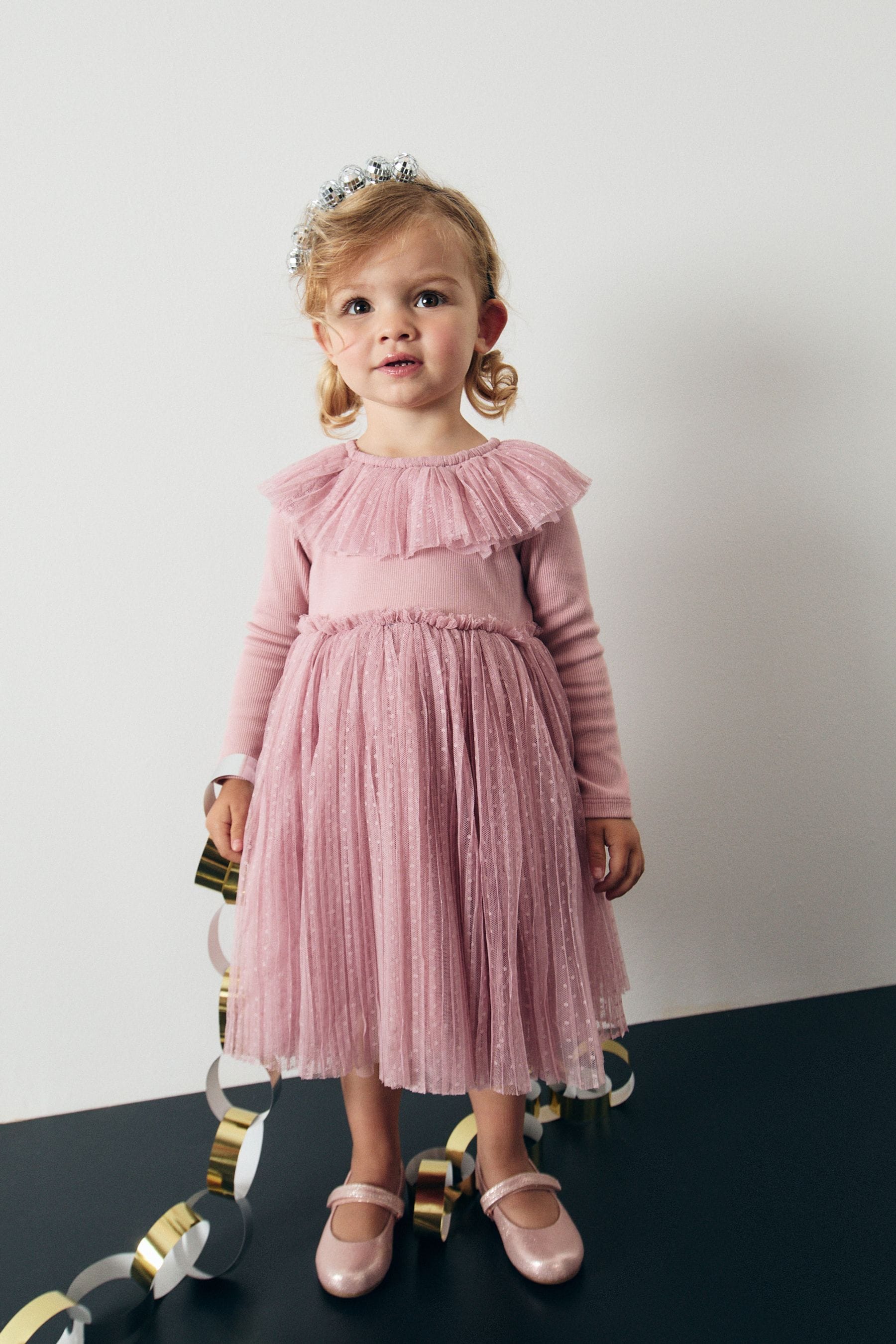 Pink Long Sleeve Mesh Dress (3mths-7yrs)