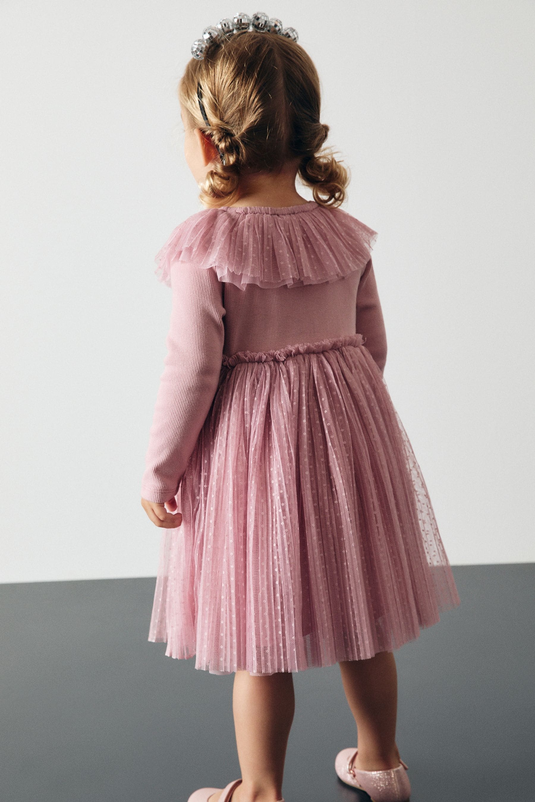 Pink Long Sleeve Mesh Dress (3mths-7yrs)