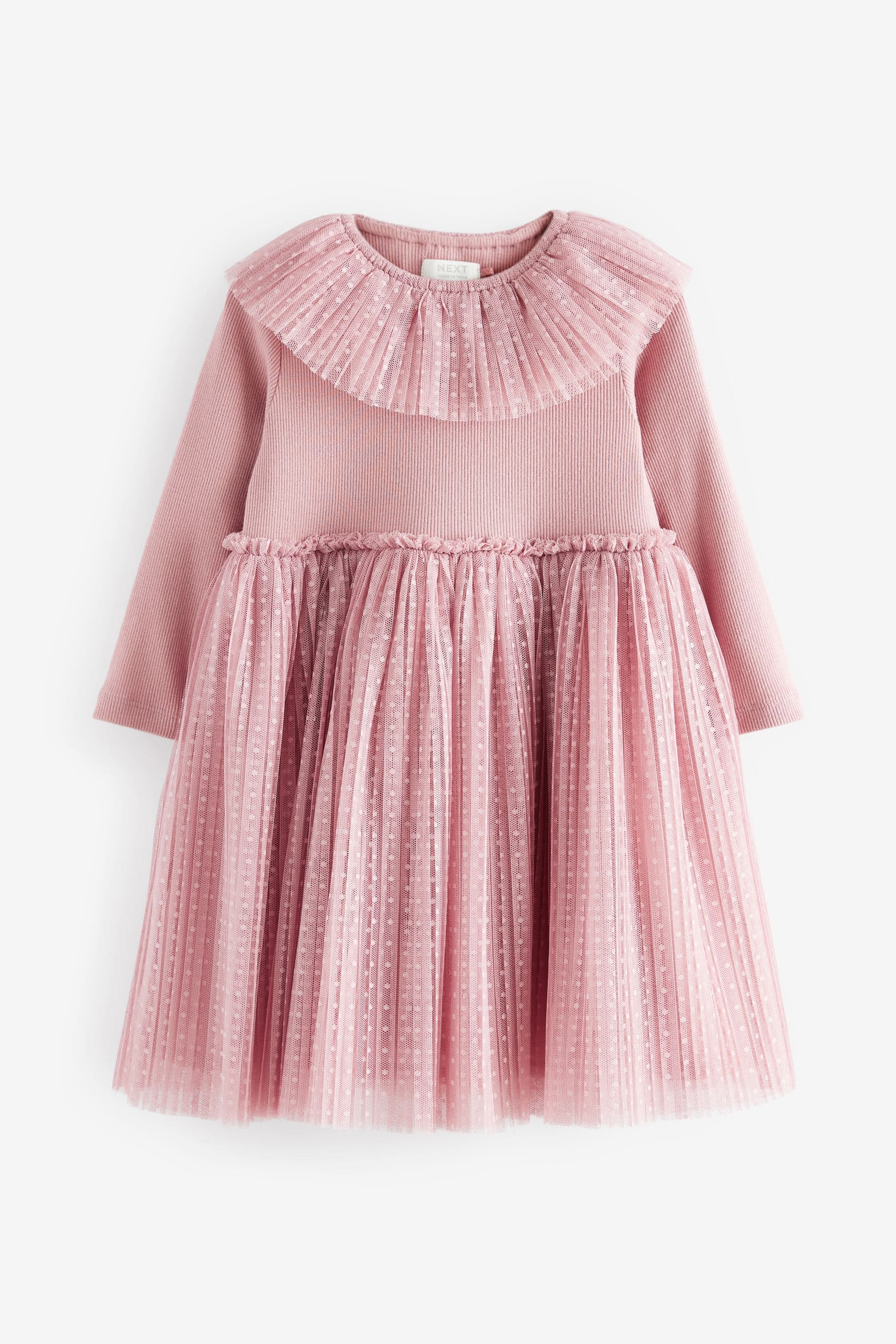 Pink Long Sleeve Mesh Dress (3mths-7yrs)