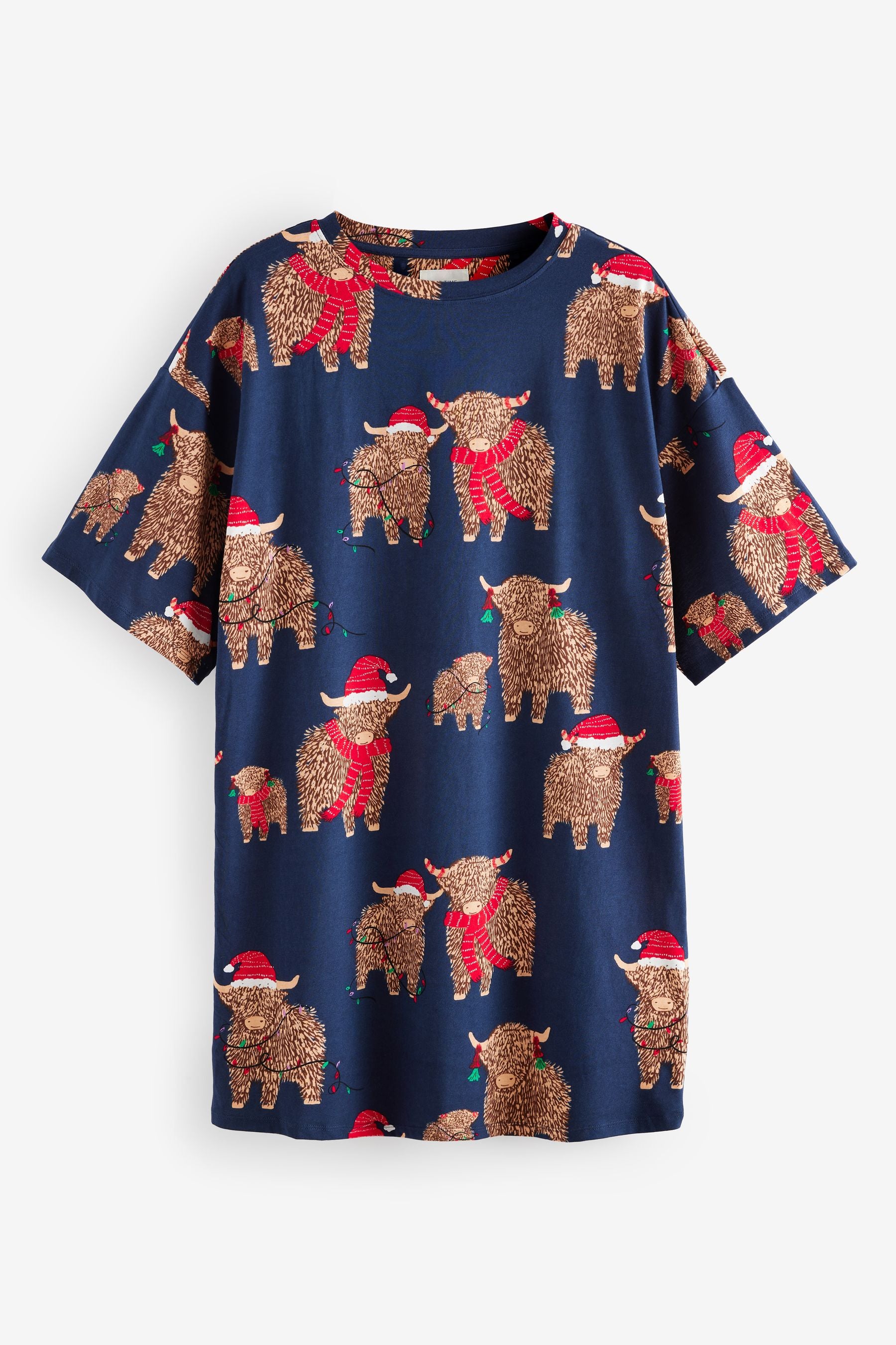 Navy Blue Matching Family Womens Christmas Hamish The Highland Cow 100% Cotton Nightie