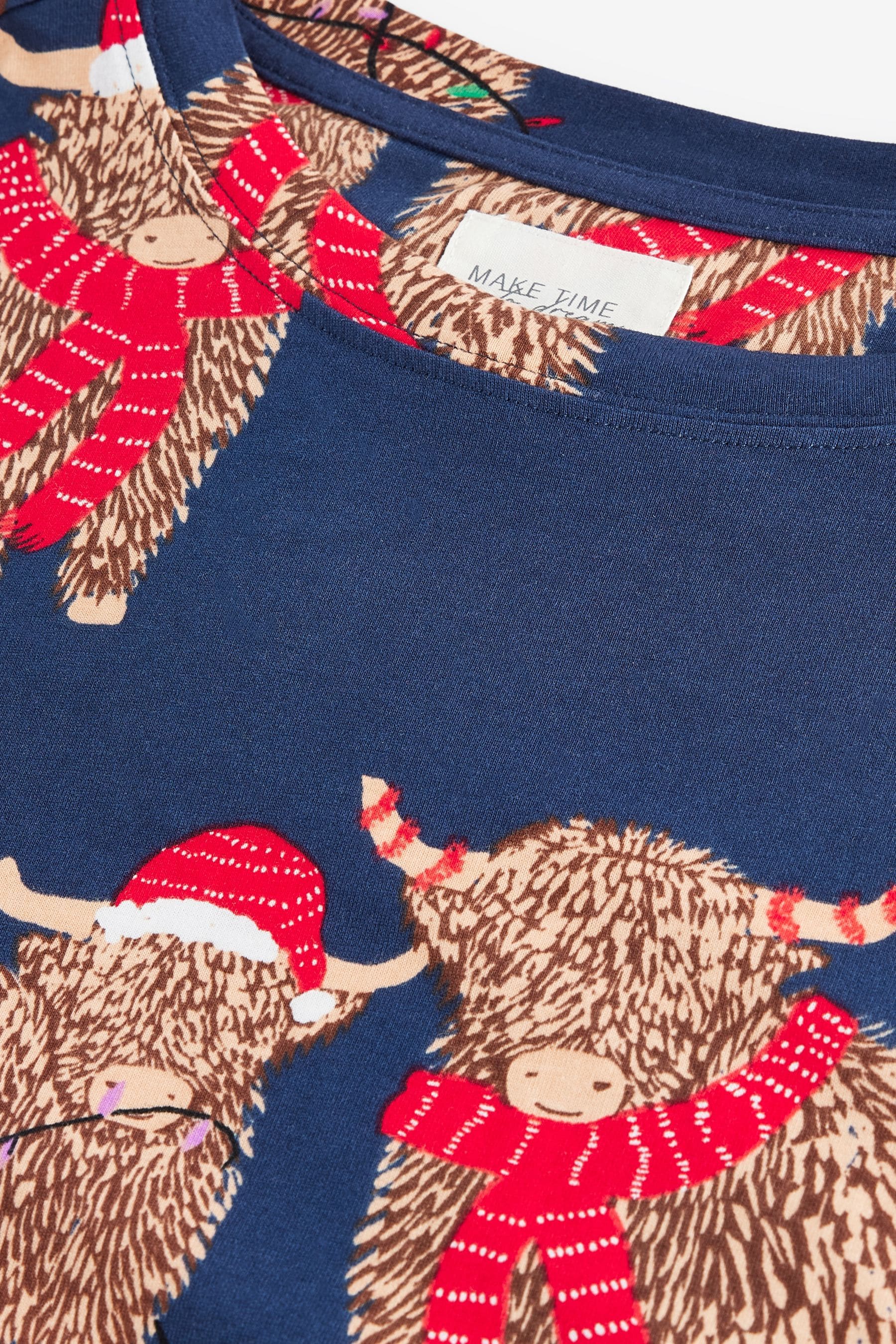 Navy Blue Matching Family Womens Christmas Hamish The Highland Cow 100% Cotton Nightie