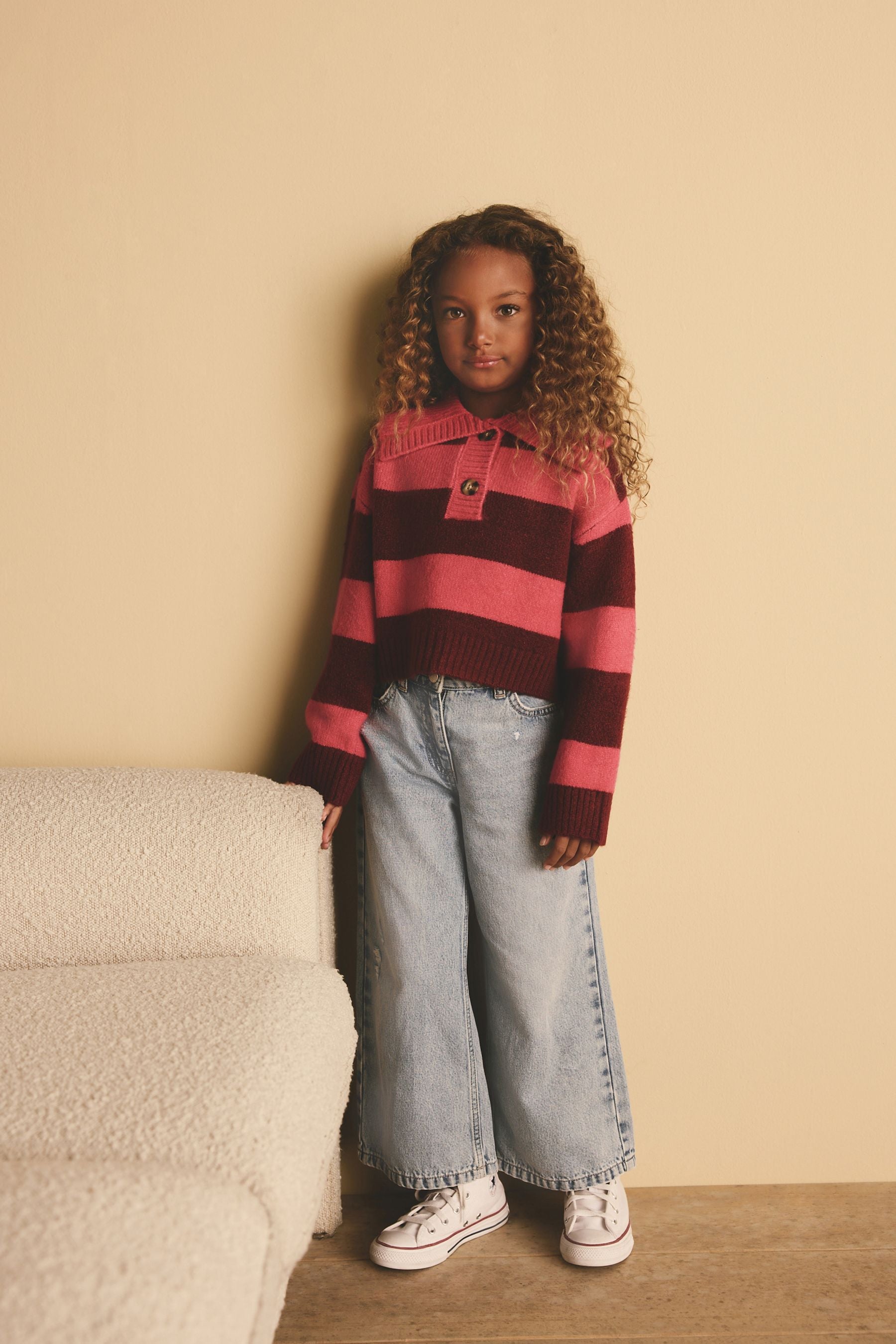 Pink Stripe Collar Jumper (3-16yrs)