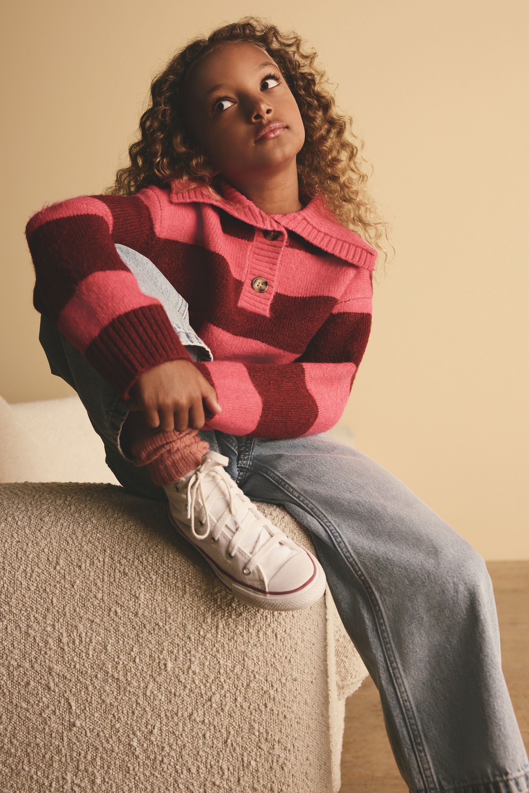 Pink Stripe Collar Jumper (3-16yrs)