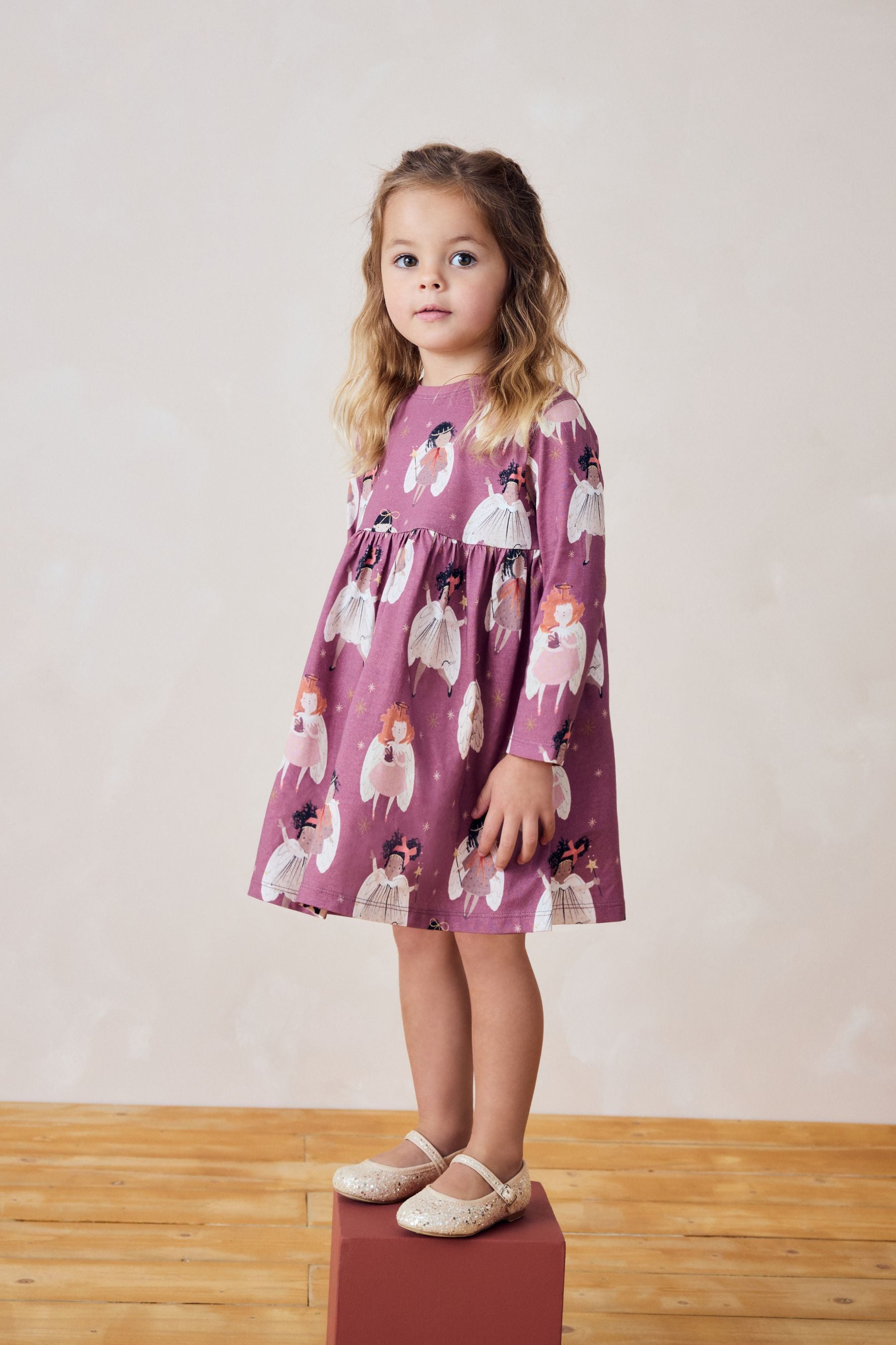 Purple 100% Cotton Long Sleeve Jersey Dress (3mths-7yrs)