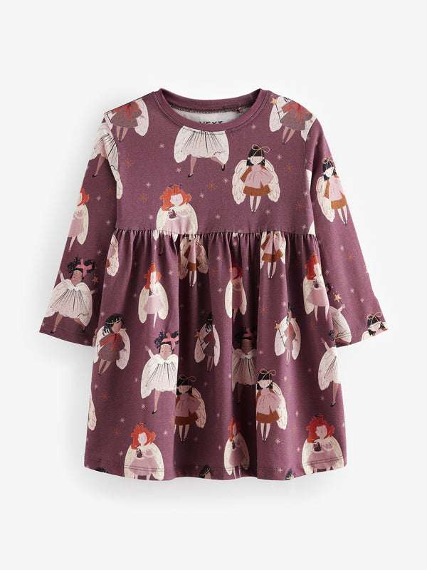 Purple Character 100% Cotton Long Sleeve Jersey Dress (3mths-7yrs)