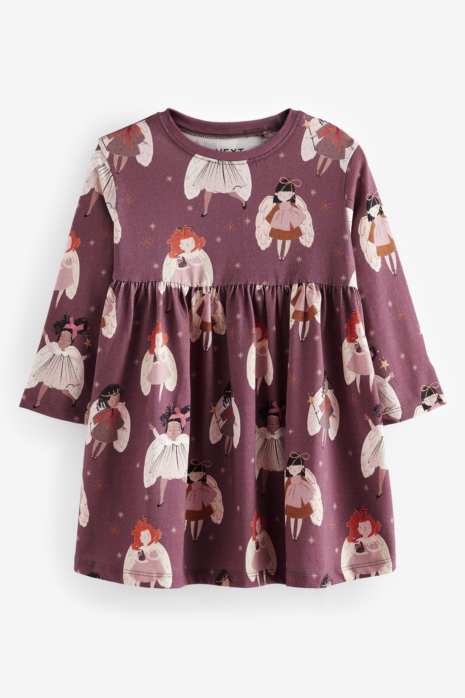 Purple 100% Cotton Long Sleeve Jersey Dress (3mths-7yrs)