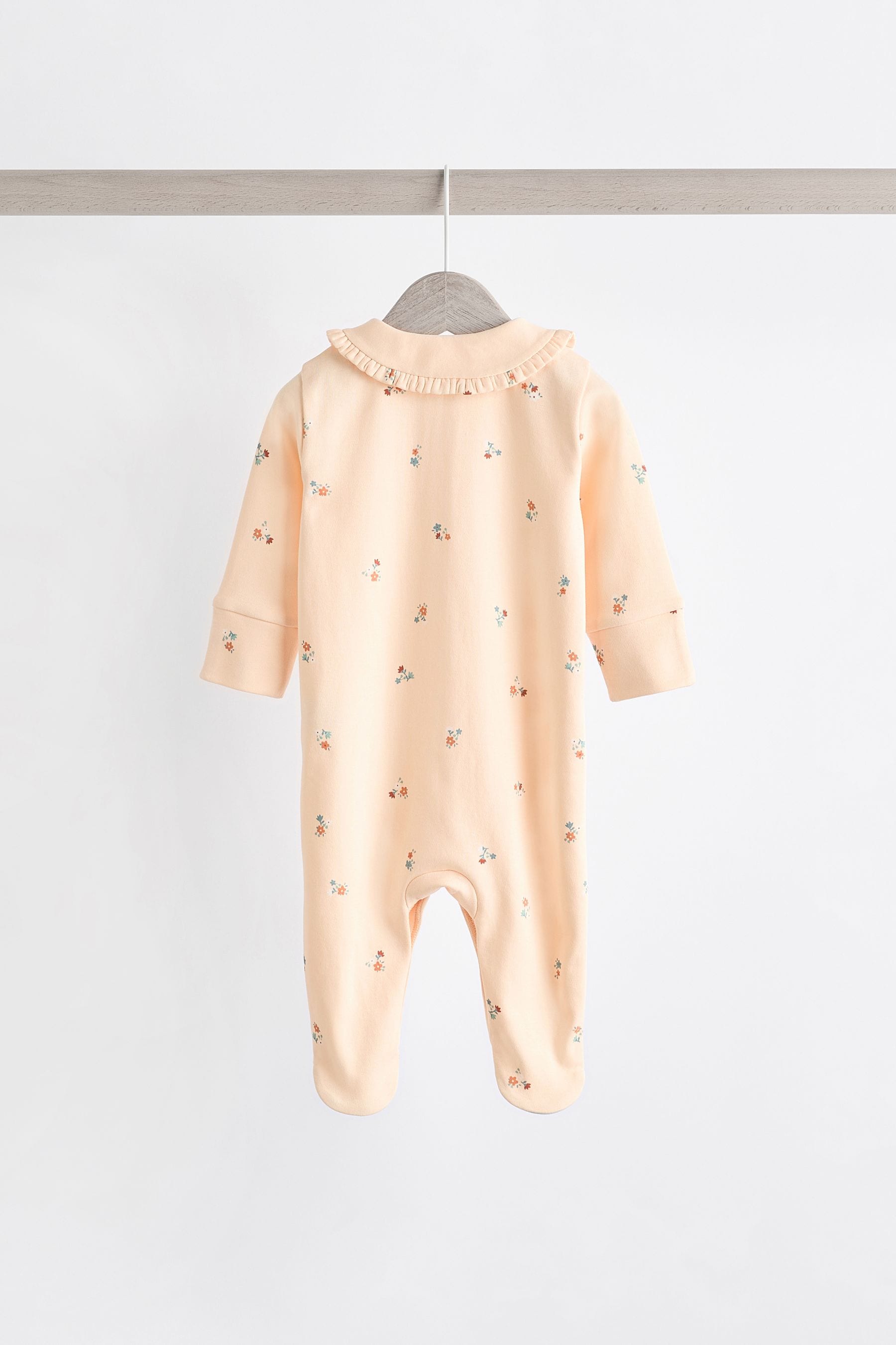 Cream/Blue Baby Collared Sleepsuit (0mths-2yrs)